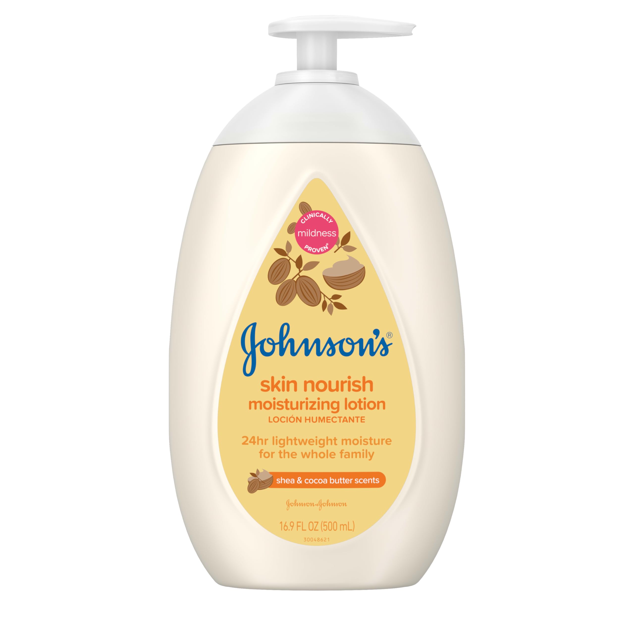 Johnson's Skin Nourish bottle front showing 16.9 oz of moisture for all-day care