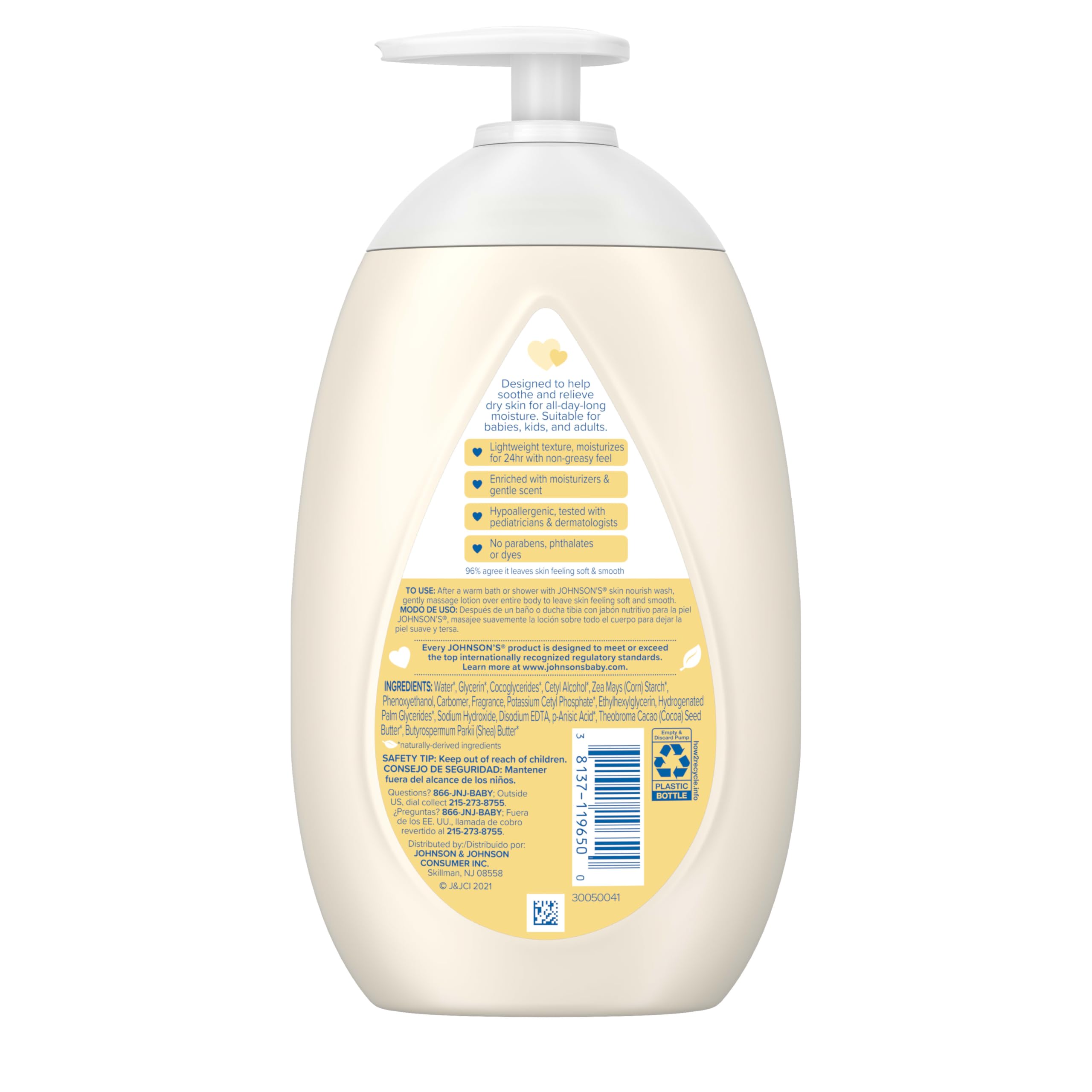 Johnson's Skin Nourish hypoallergenic badge close-up