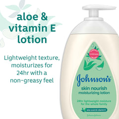 Johnson's Skin Nourish lotion being applied to the body for smooth hydration