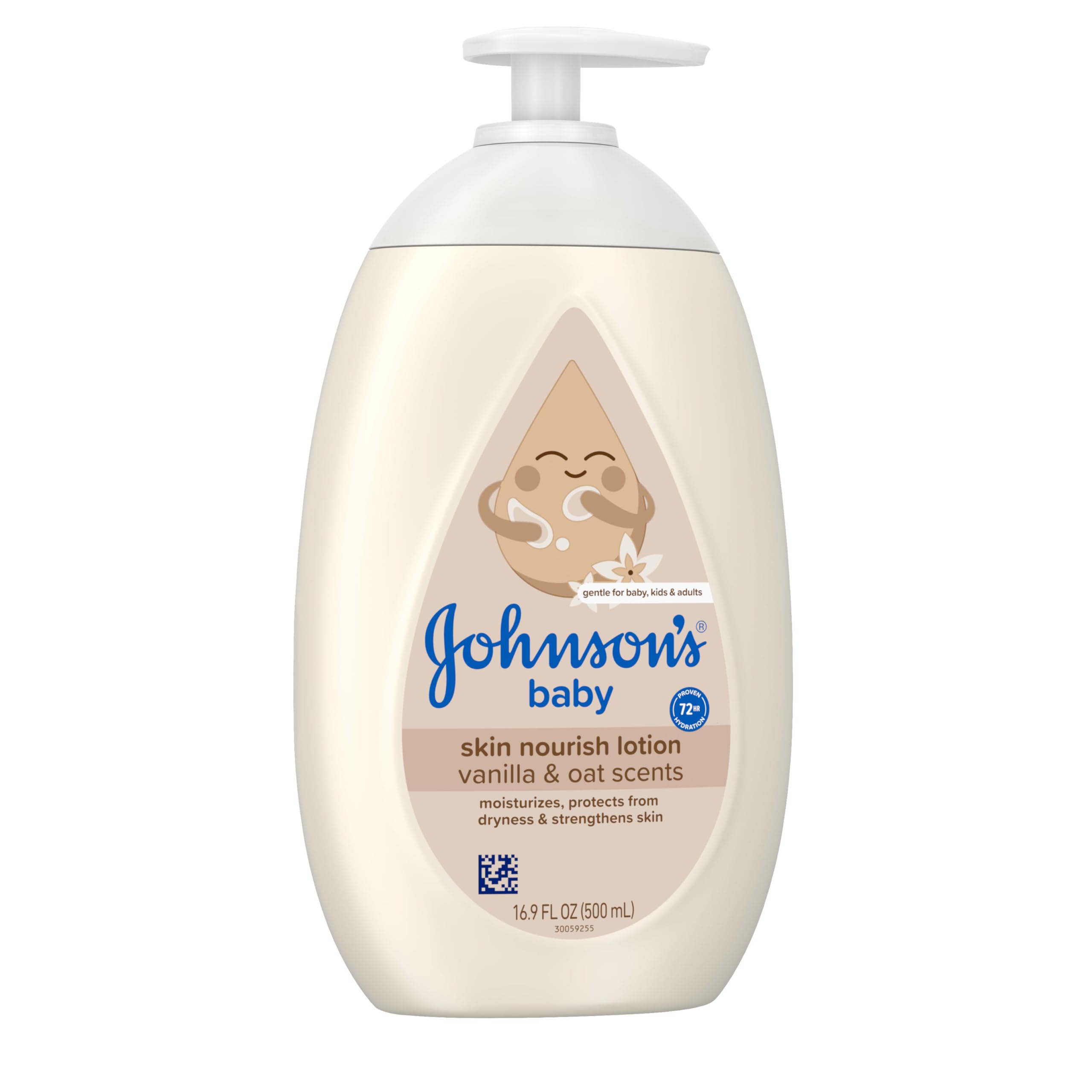 Johnson's Skin Nourishing Baby Lotion packaging shows 50% recycled plastic.