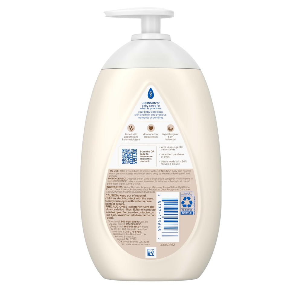 Johnson's Skin Nourishing Baby Lotion helps lock in moisture for up to 72 hours.