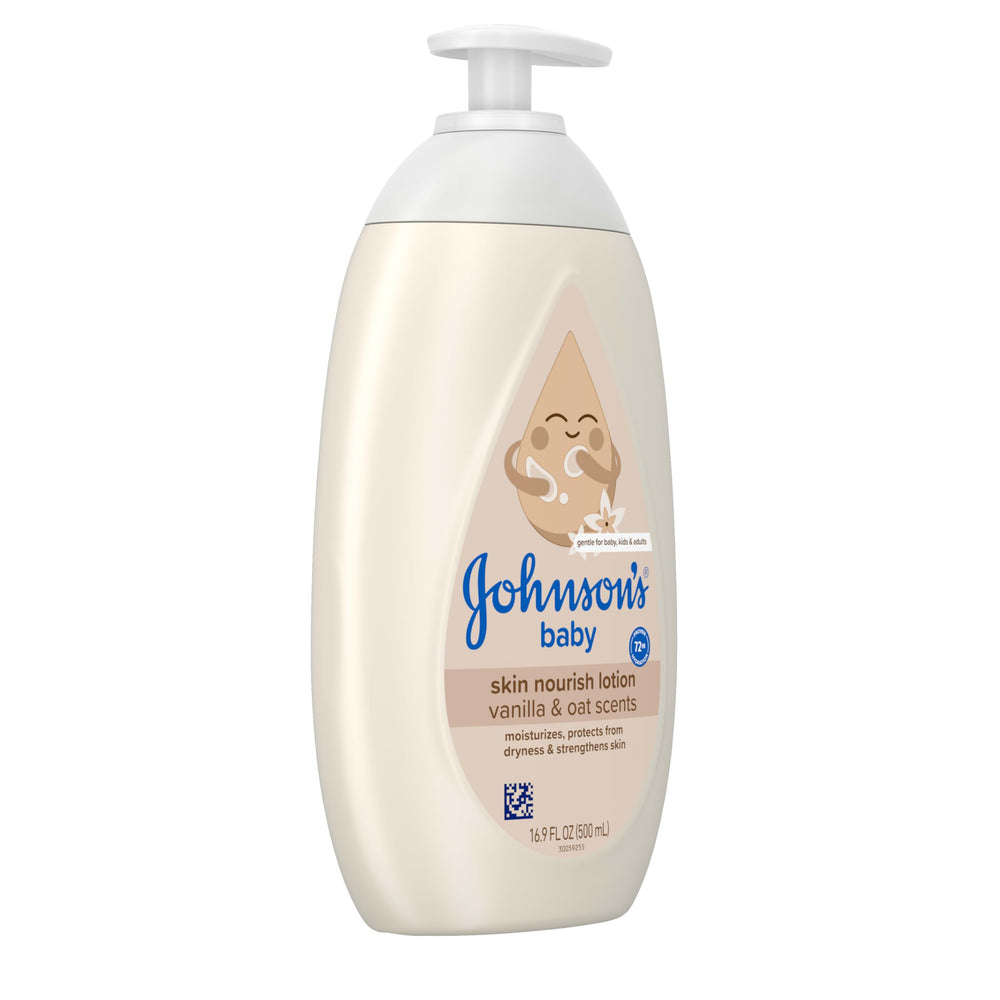 Johnson's Skin Nourishing Baby Lotion pump bottle ready for quick after-bath use.