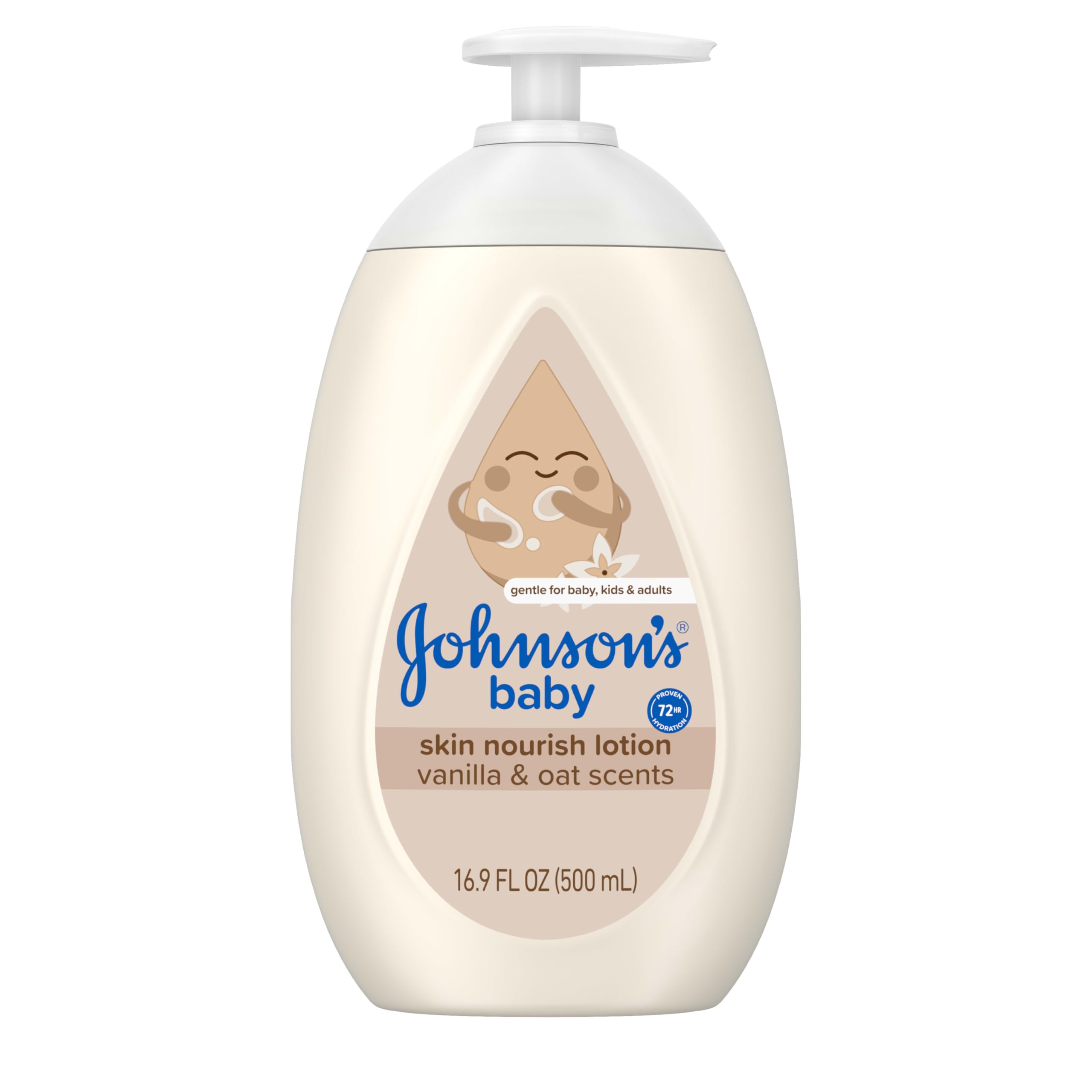 Johnson's Skin Nourishing Baby Lotion vanilla bottle for gentle, long-lasting hydration.
