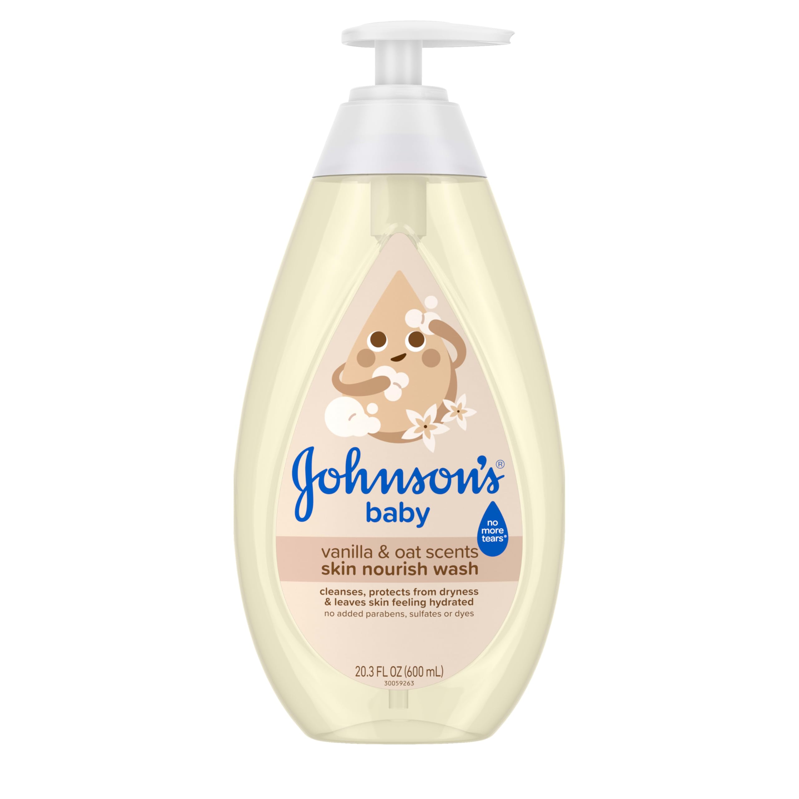 Johnson's Skin Nourishing Moisture bottle front with vanilla oat scent for gentle cleansing