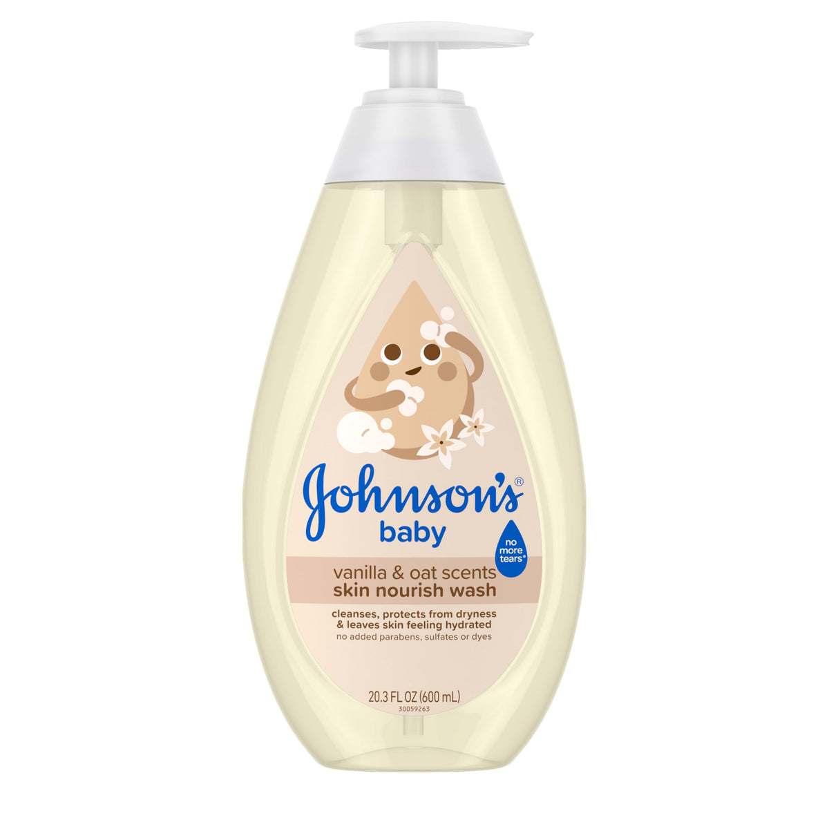 Johnson's Skin Nourishing Moisture bottle front with vanilla oat scent for gentle cleansing