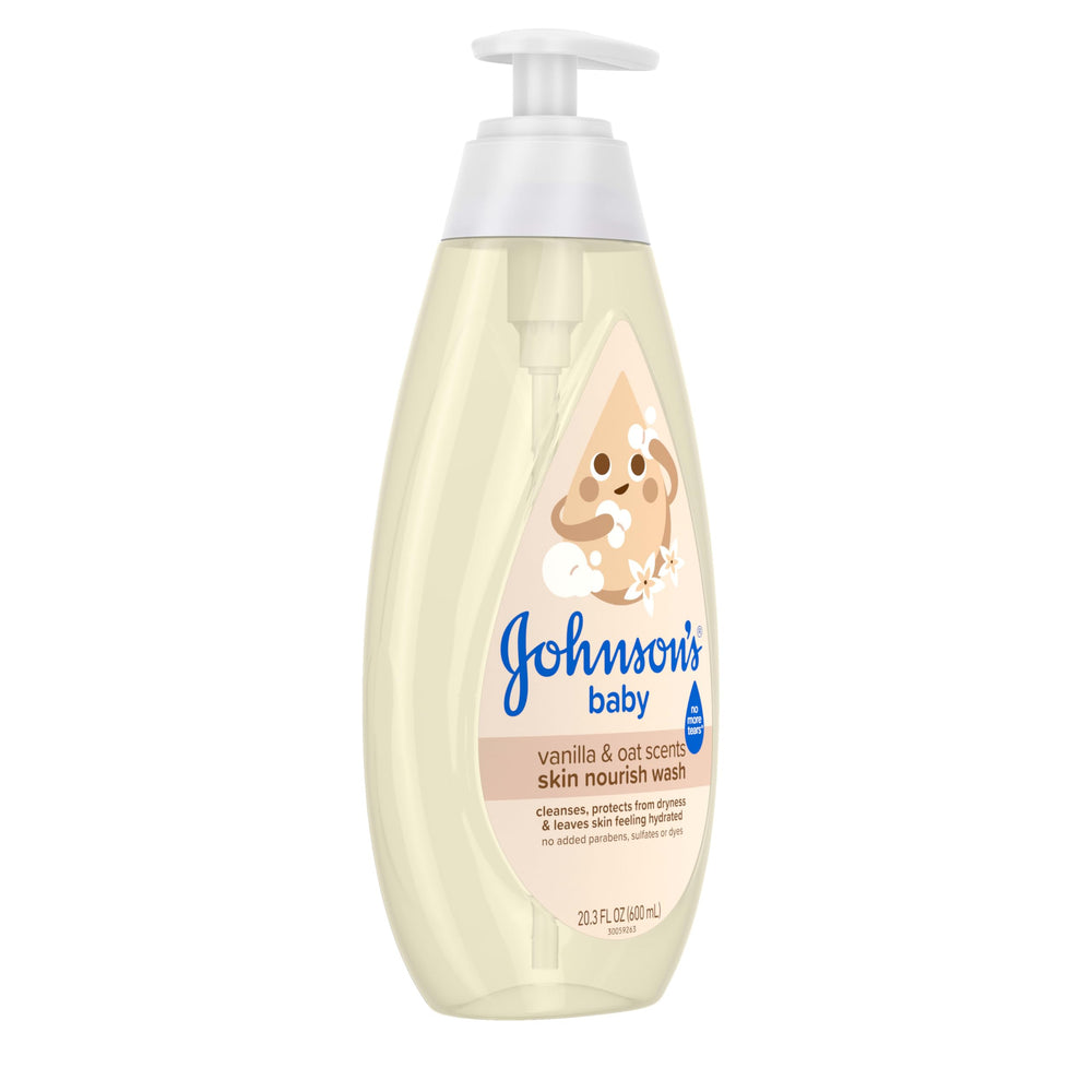 Johnson's Skin Nourishing Moisture bottle being poured for a tear-free wash
