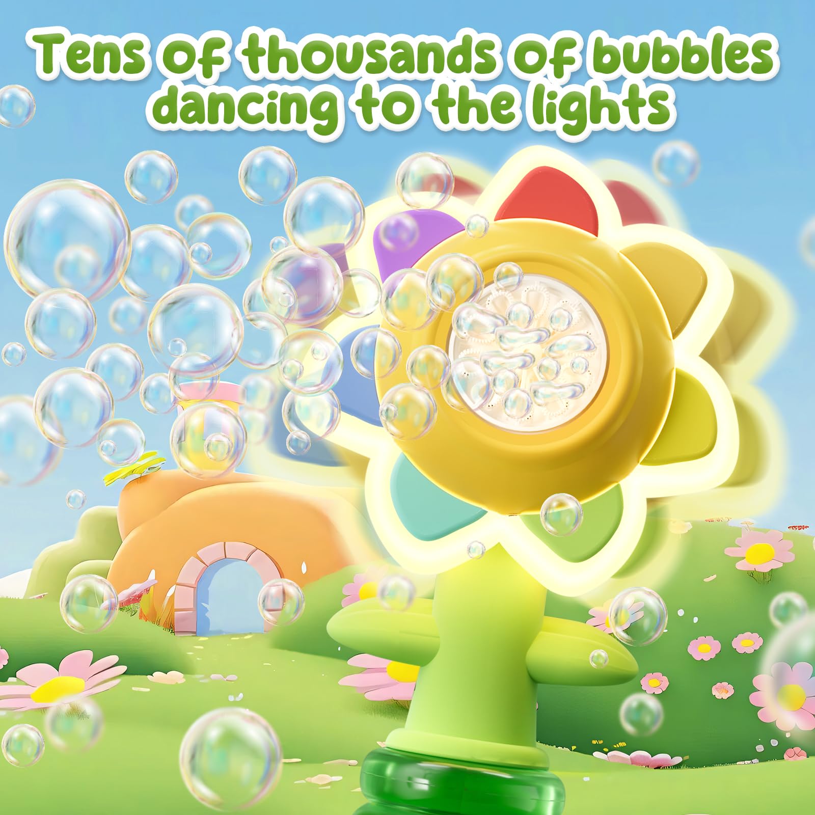JOI MEW flower-design bubble gun with dancing lights for kids