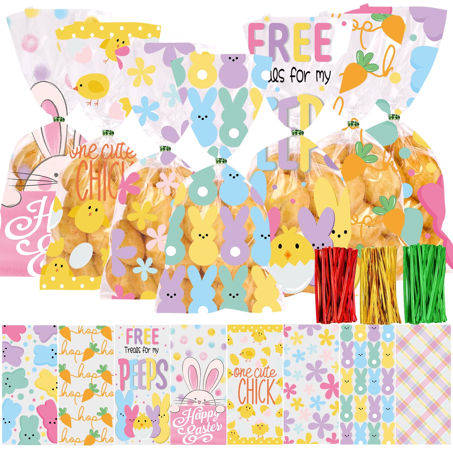 JOICEE Easter cellophane bags with eight patterns for party favors
