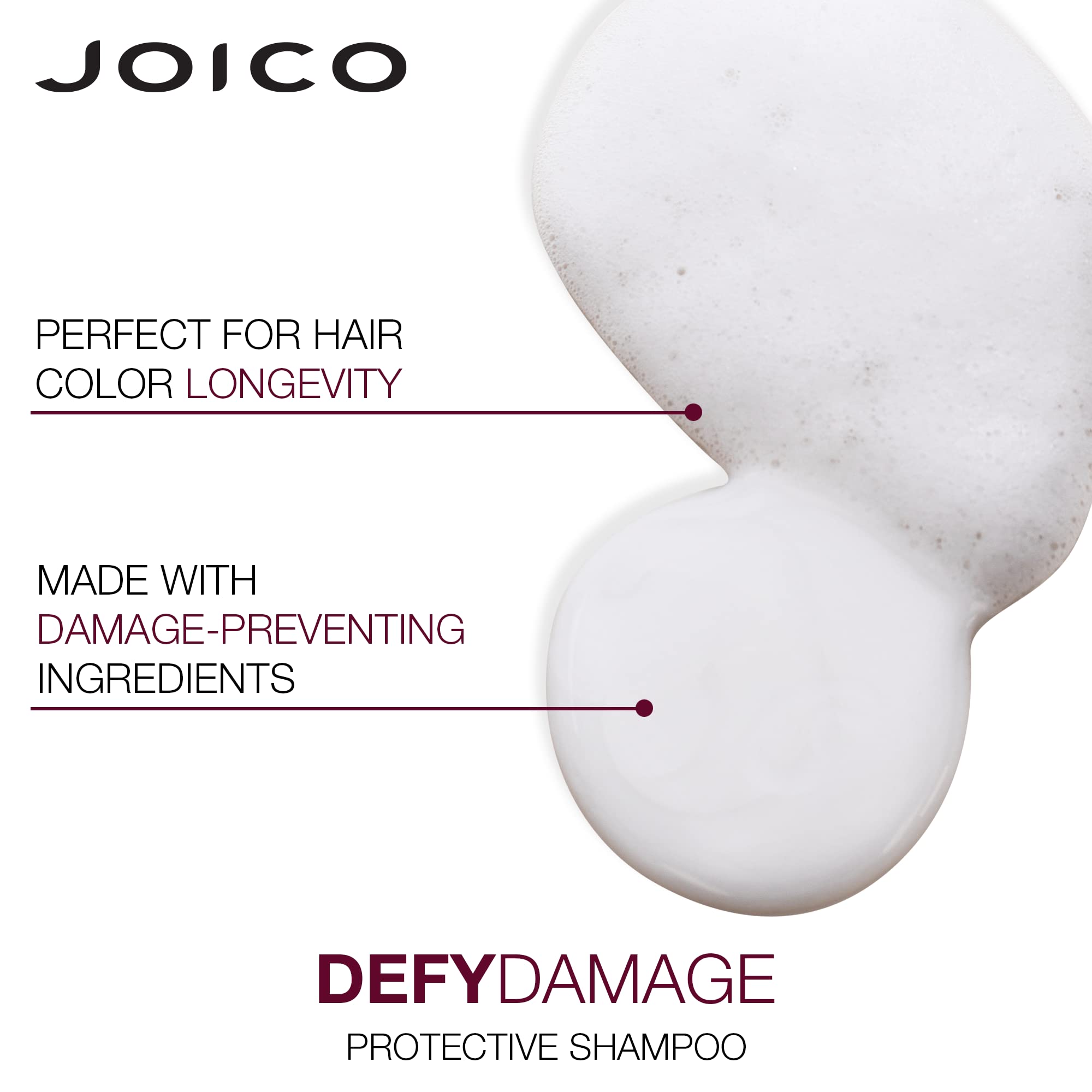 Close-up of bottle label referencing bond strengthening and color longevity