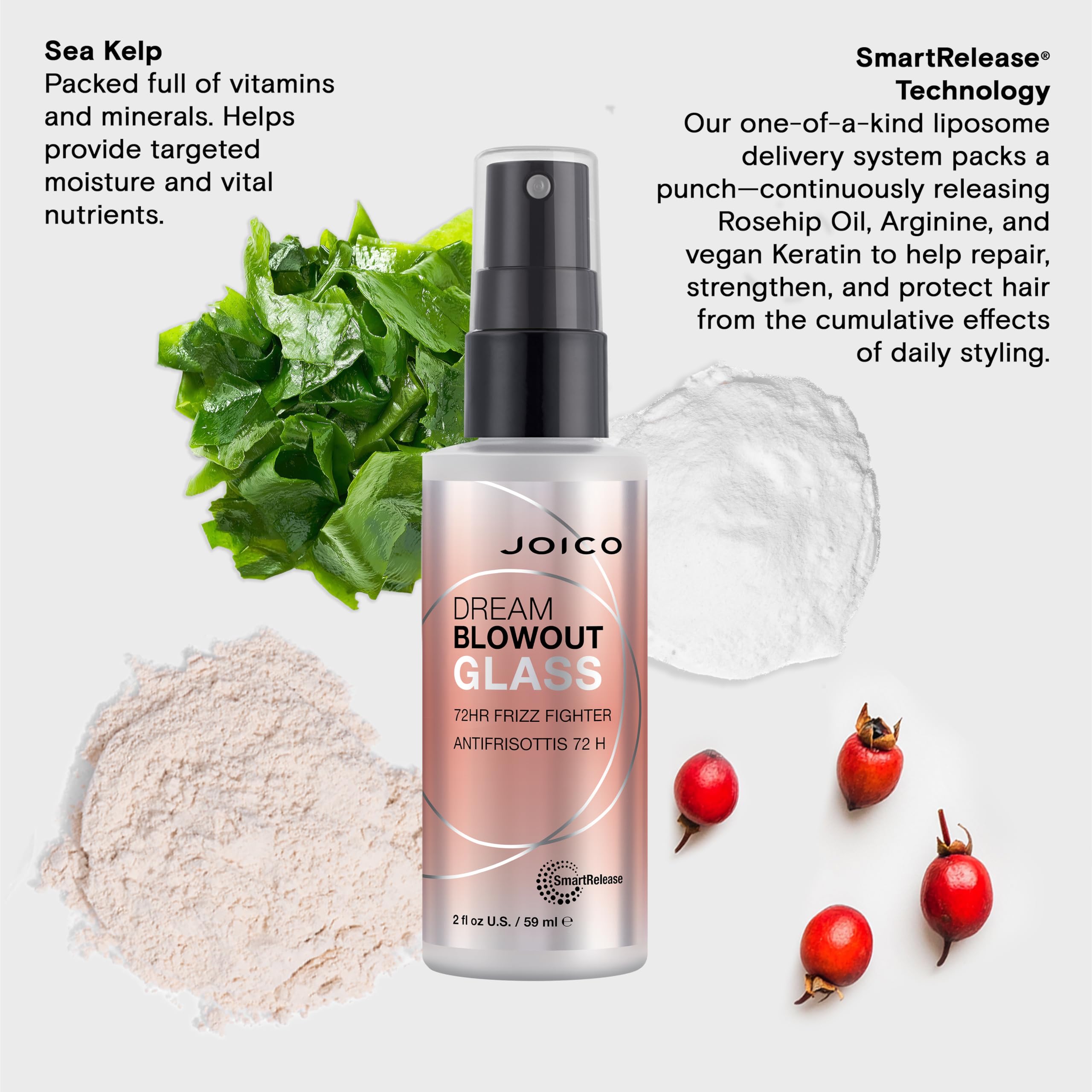 Joico Dream Blowout Glass sea kelp nourishes moisture.
