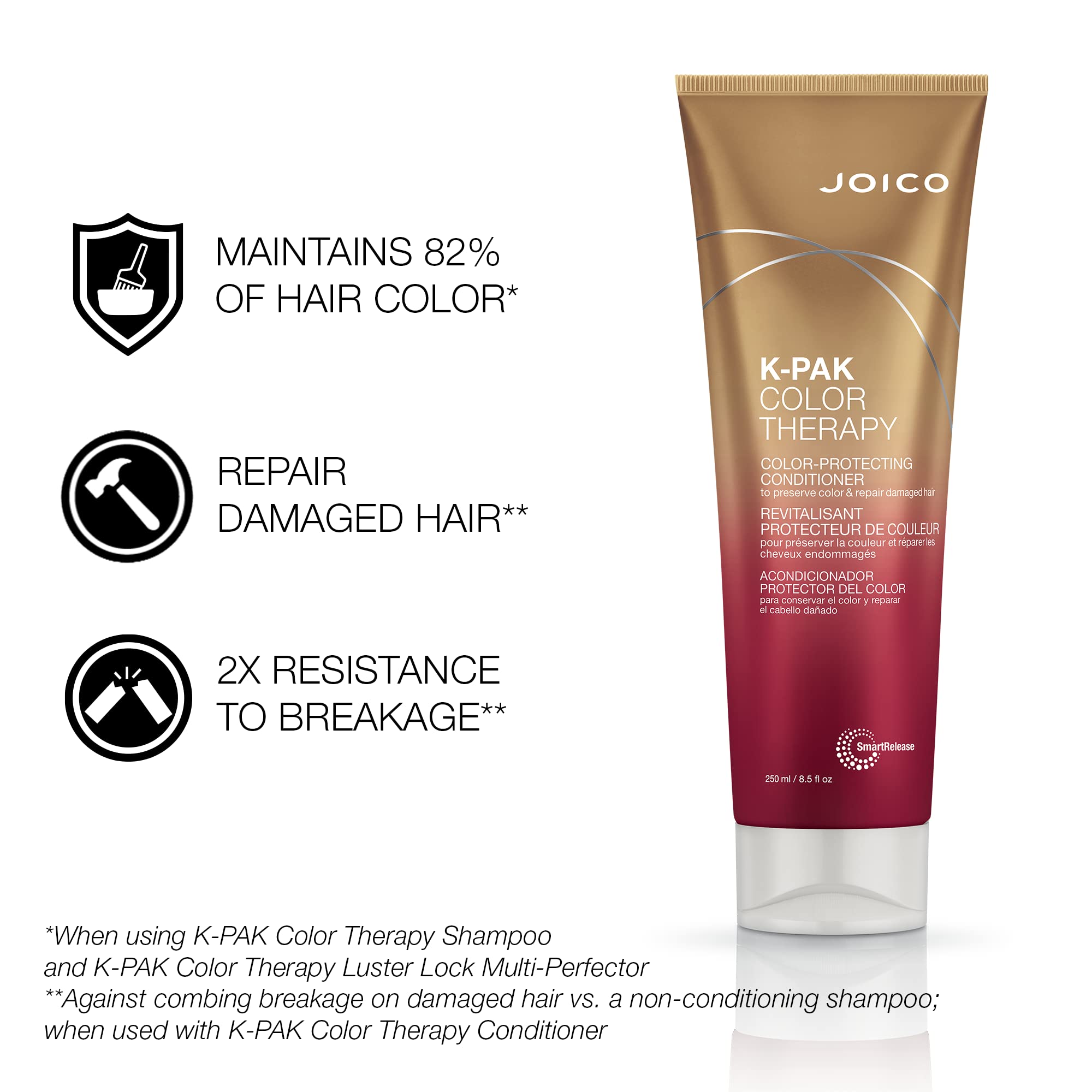 Joico K-Pak Color Therapy Conditioner bottle front emphasizing repair and moisture for damaged hair