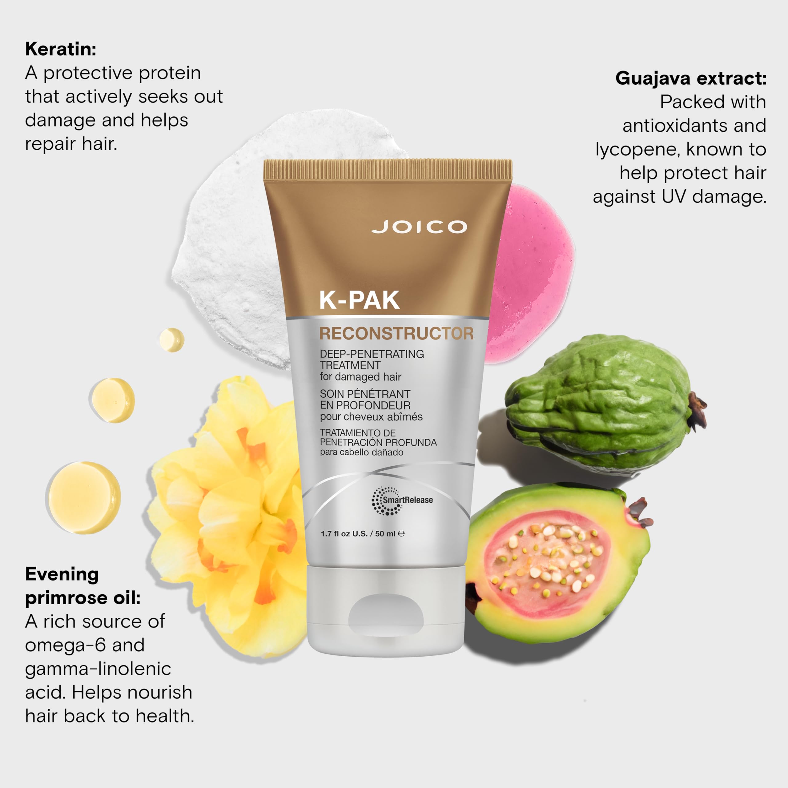 Joico K-PAK Reconstructor ingredients visualization highlighting keratin and arginine