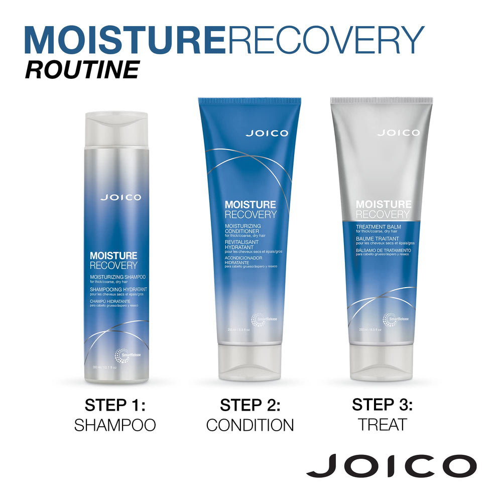 Graphic of Joico Moisture Recovery nourishing formula and key benefits.