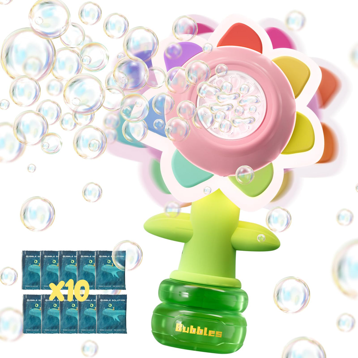 JOI MEW rechargeable flower bubble gun pink for endless outdoor fun.