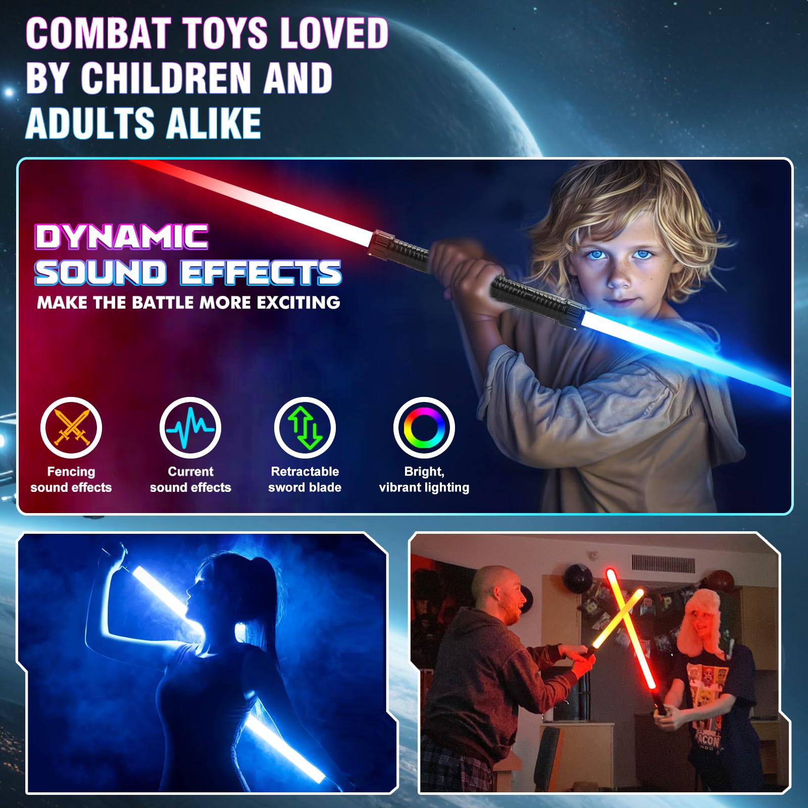 JOINBO saber activation with FX sound enhances pretend combat scenarios.