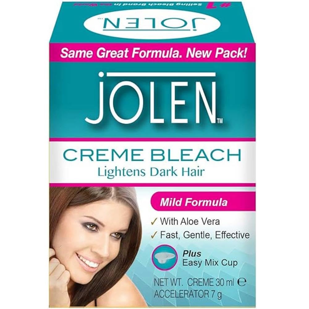 Jolen Creme Bleach Plus Aloe Vera 1oz bottle for at-home lightening with soothing aloe.
