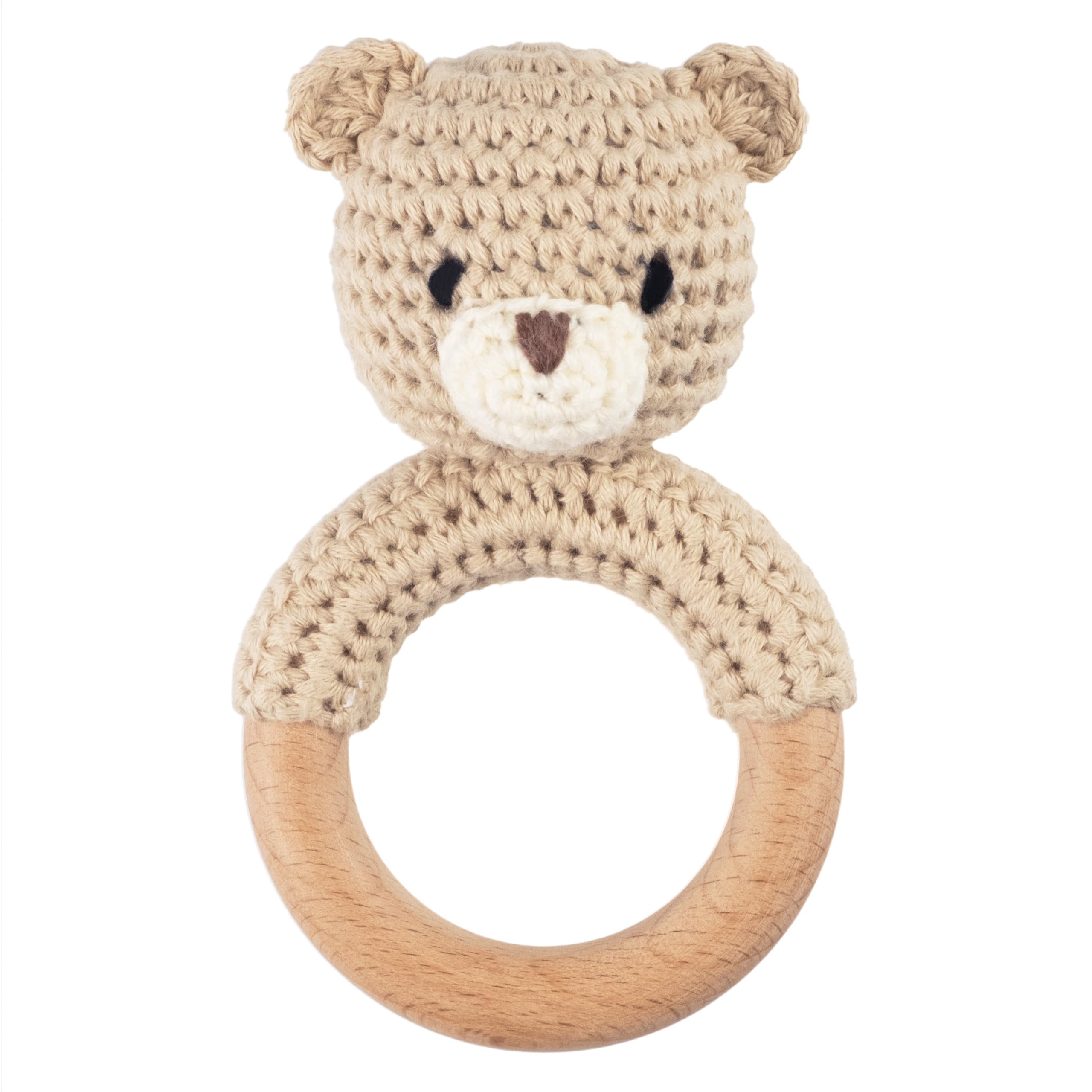 Joliecraft Safari bear rattle with crochet texture and soft sound for newborns