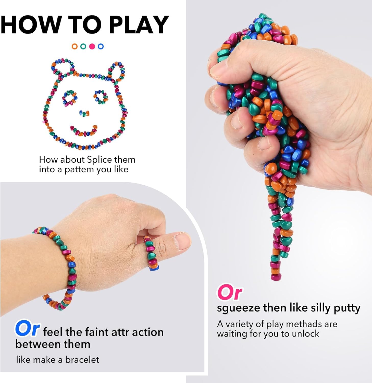 Jollicube weak attraction design beads enabling one-handed play during work