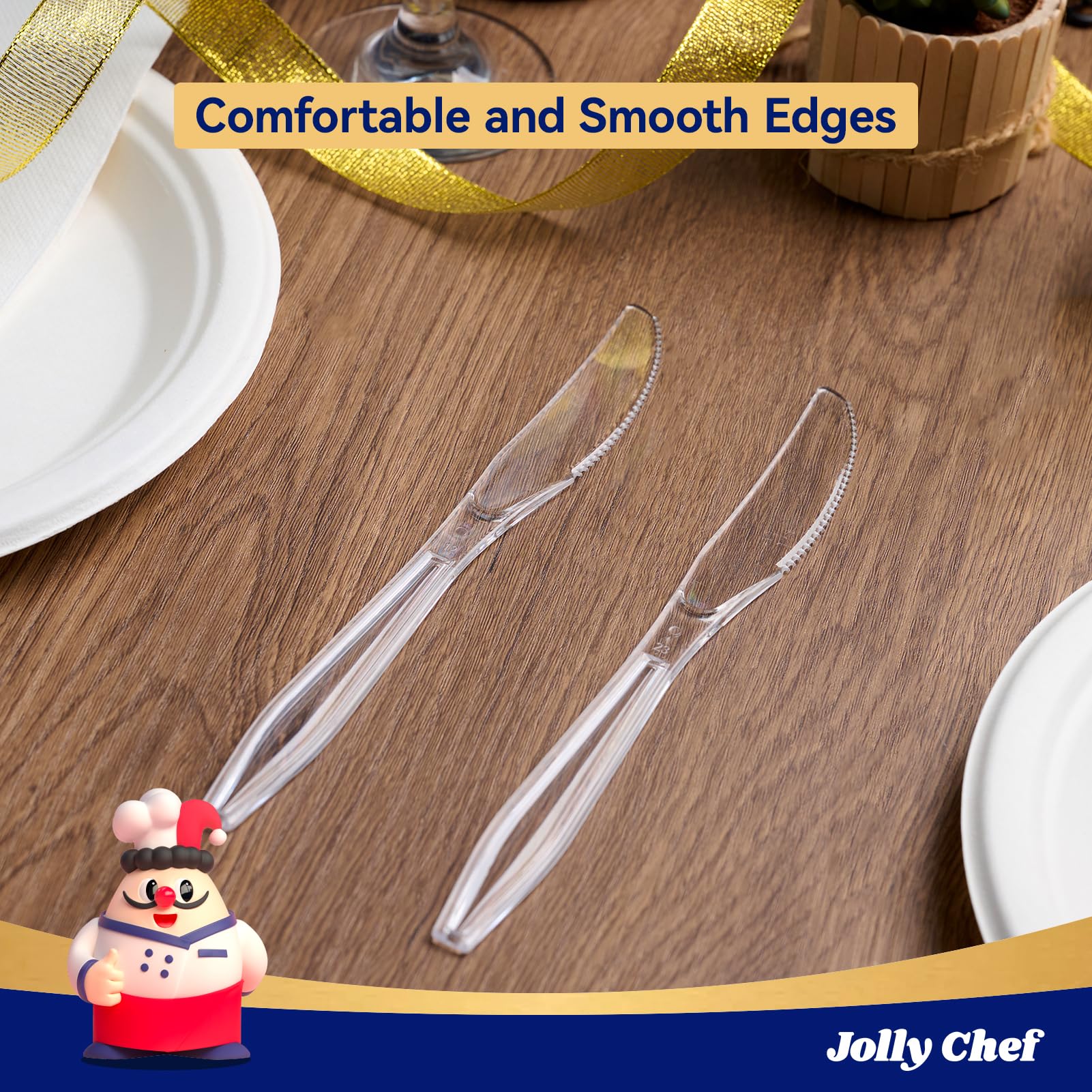 JOLLY CHEF clear cutlery for picnics and buffets enhances dining