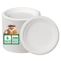 JOLLY CHEF 6-inch compostable plates in a 200-pack, ideal for events.