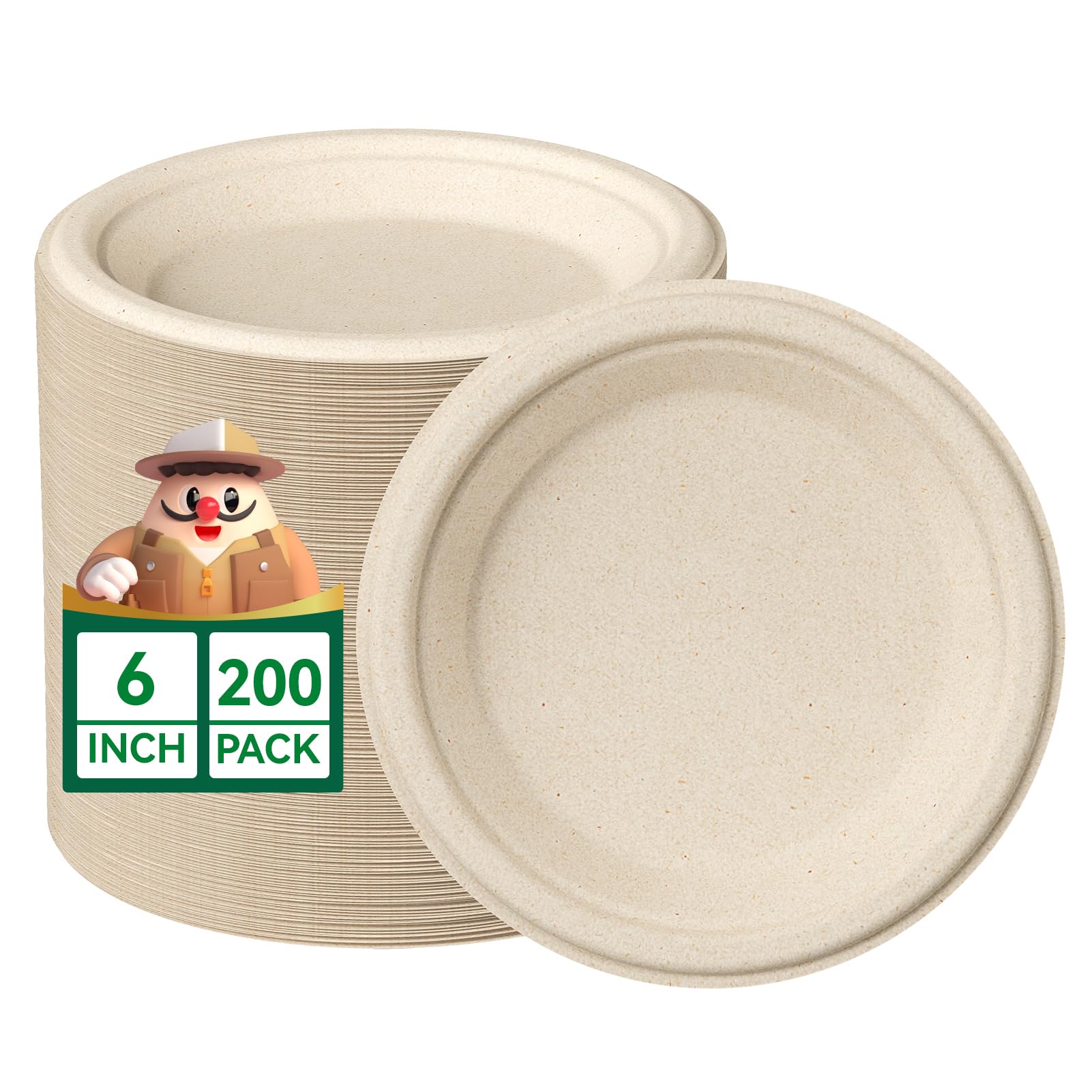 JOLLY CHEF compostable 6-inch plates, 200-pack for eco-friendly events