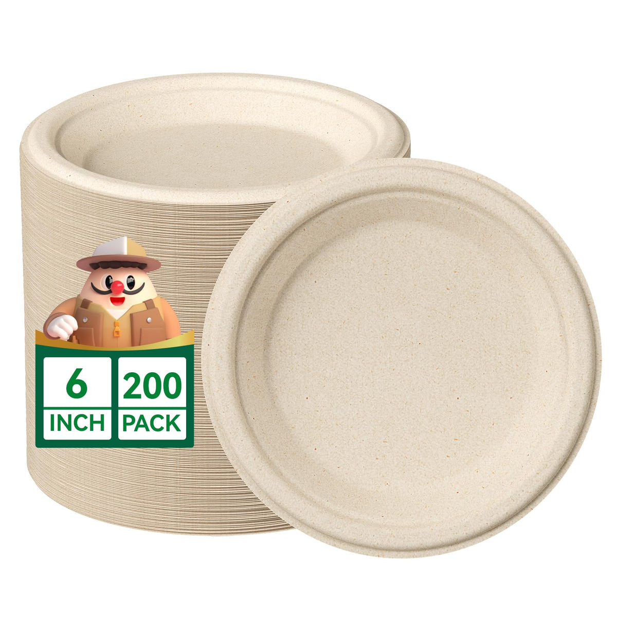 JOLLY CHEF compostable 6-inch plates, 200-pack for eco-friendly events
