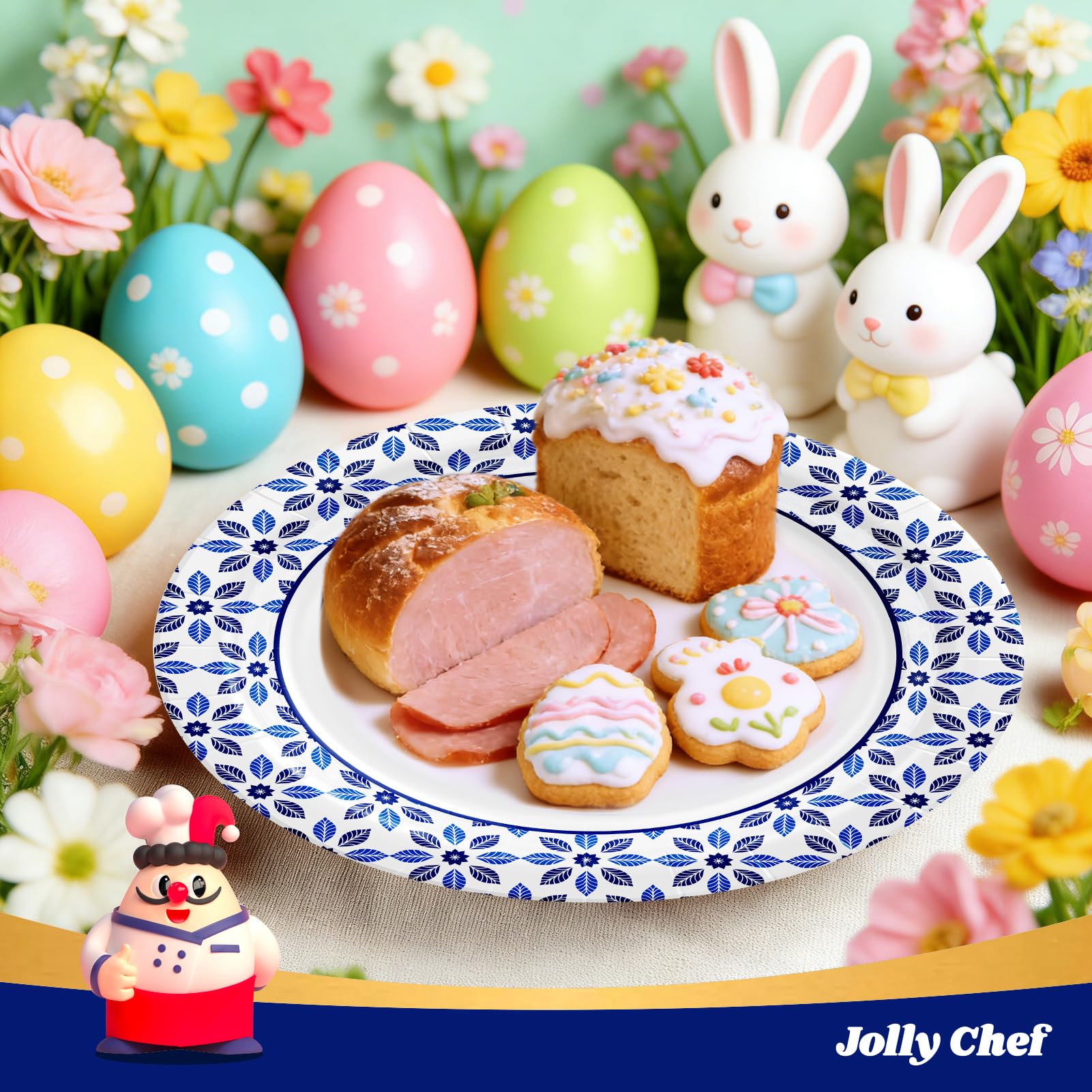 JOLLY CHEF printed-design plates add subtle style to meals.