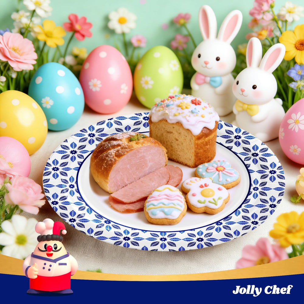 JOLLY CHEF printed-design plates add subtle style to meals.
