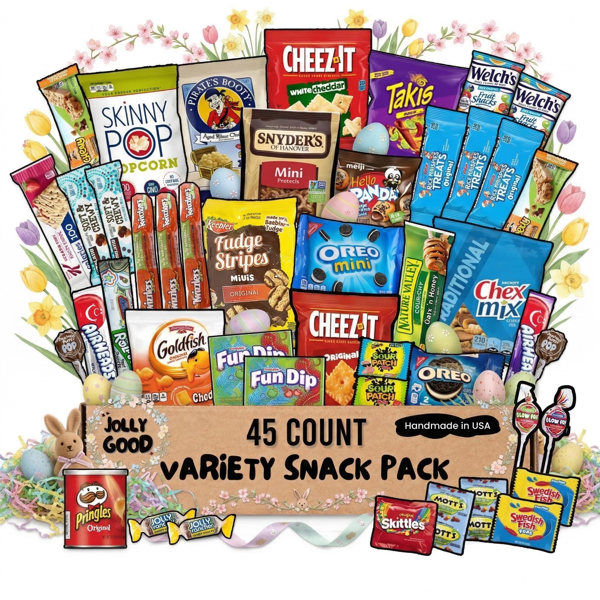 Jolly Good Snacks Box dimensions 12x11x3 inches for easy gifting and storage.