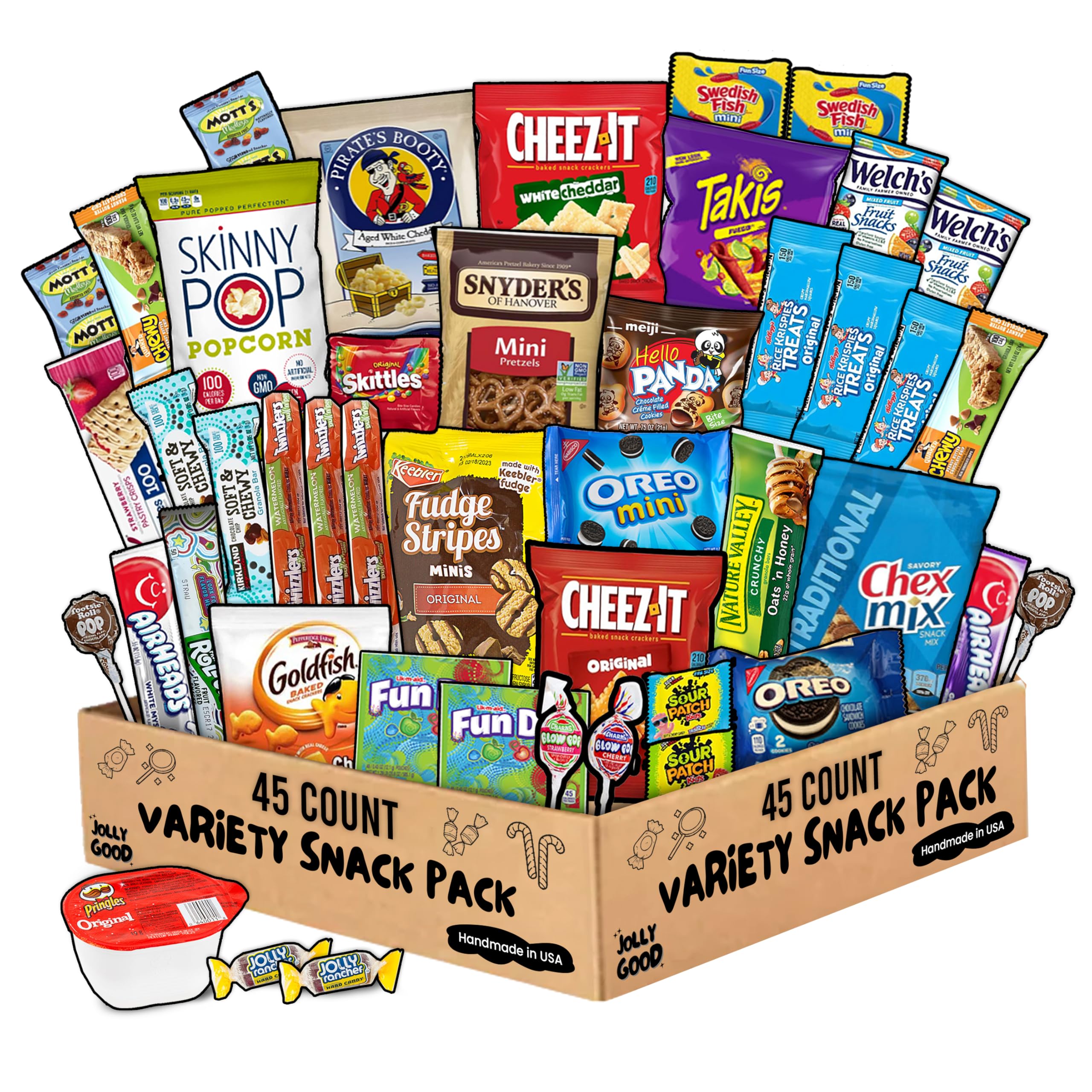 Jolly Good Snacks Box suitable for all ages, ideal for dorms, offices, and families.