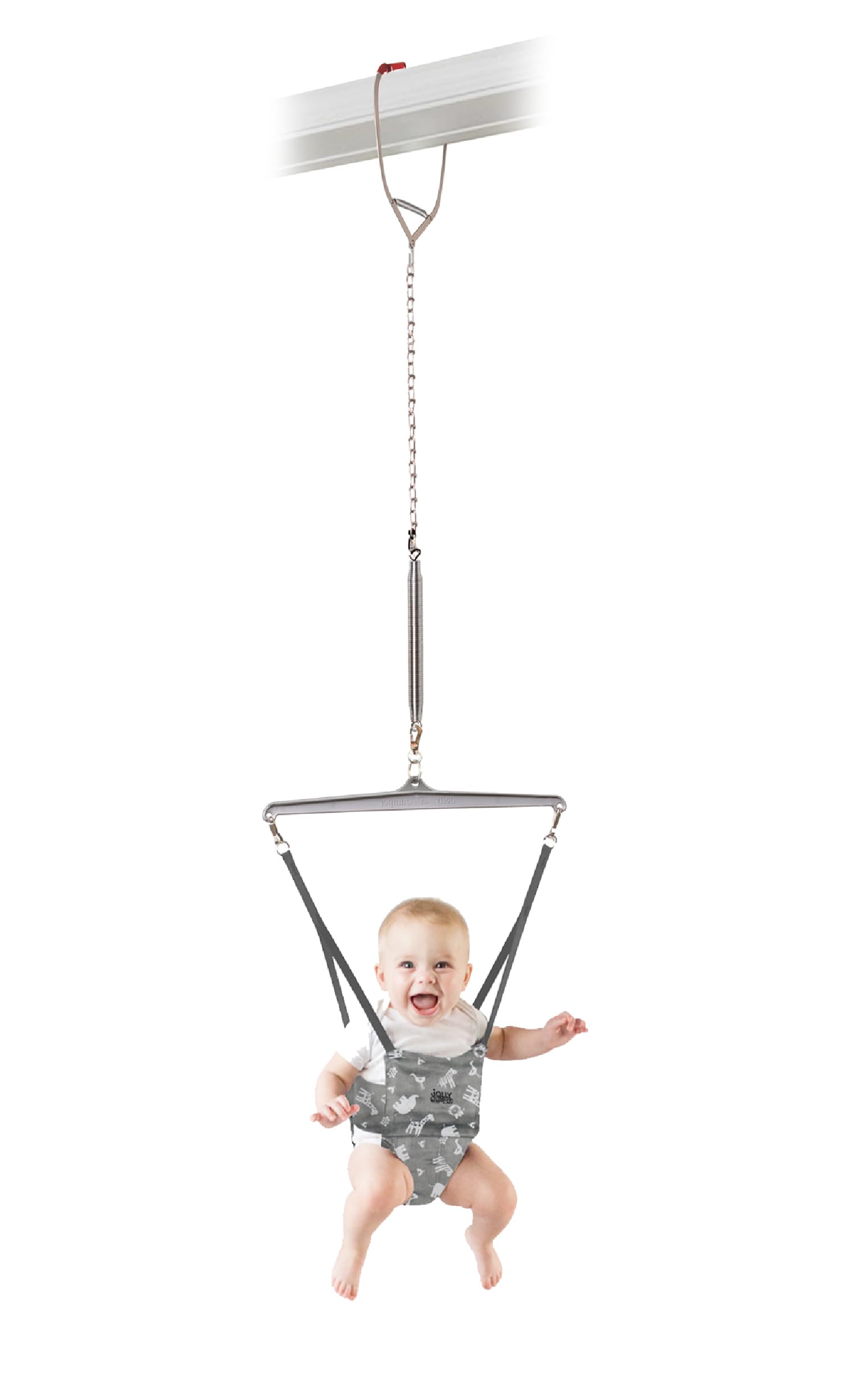 Jolly Jumper Iconic doorway setup in grey safari facilitates easy indoor play