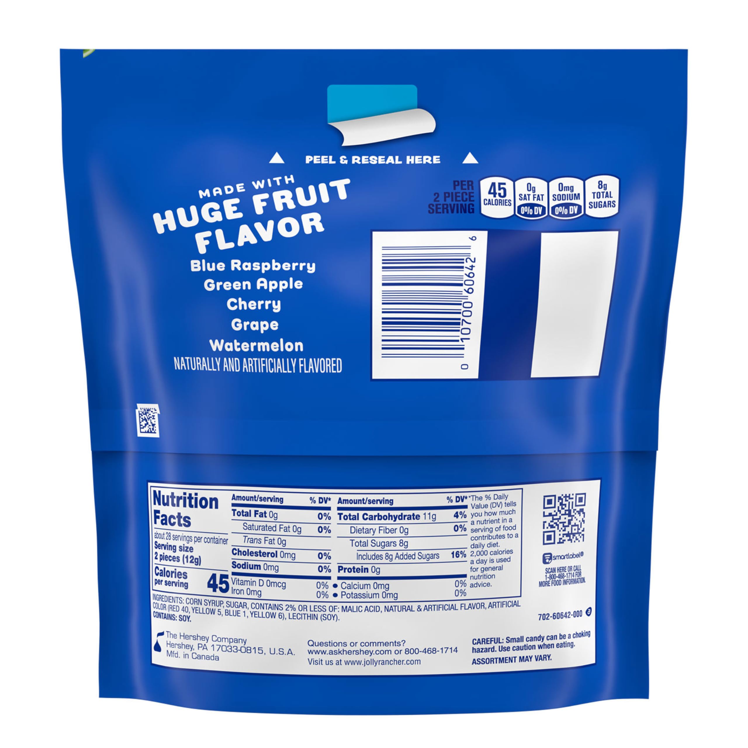 Front view of Jolly Rancher bag showing resealable packaging for freshness