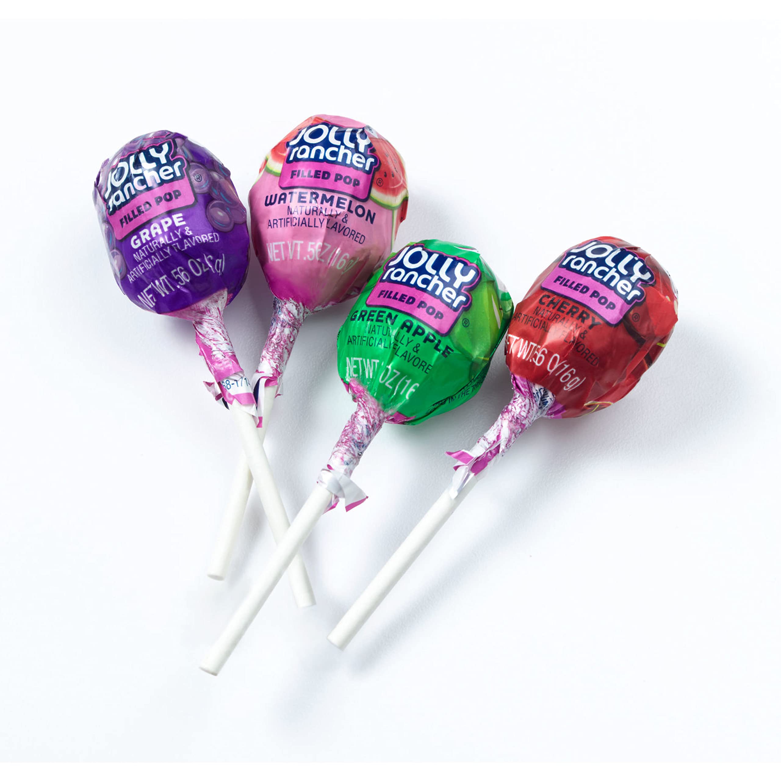 Jolly Rancher Filled Pops assorted flavors display for parties