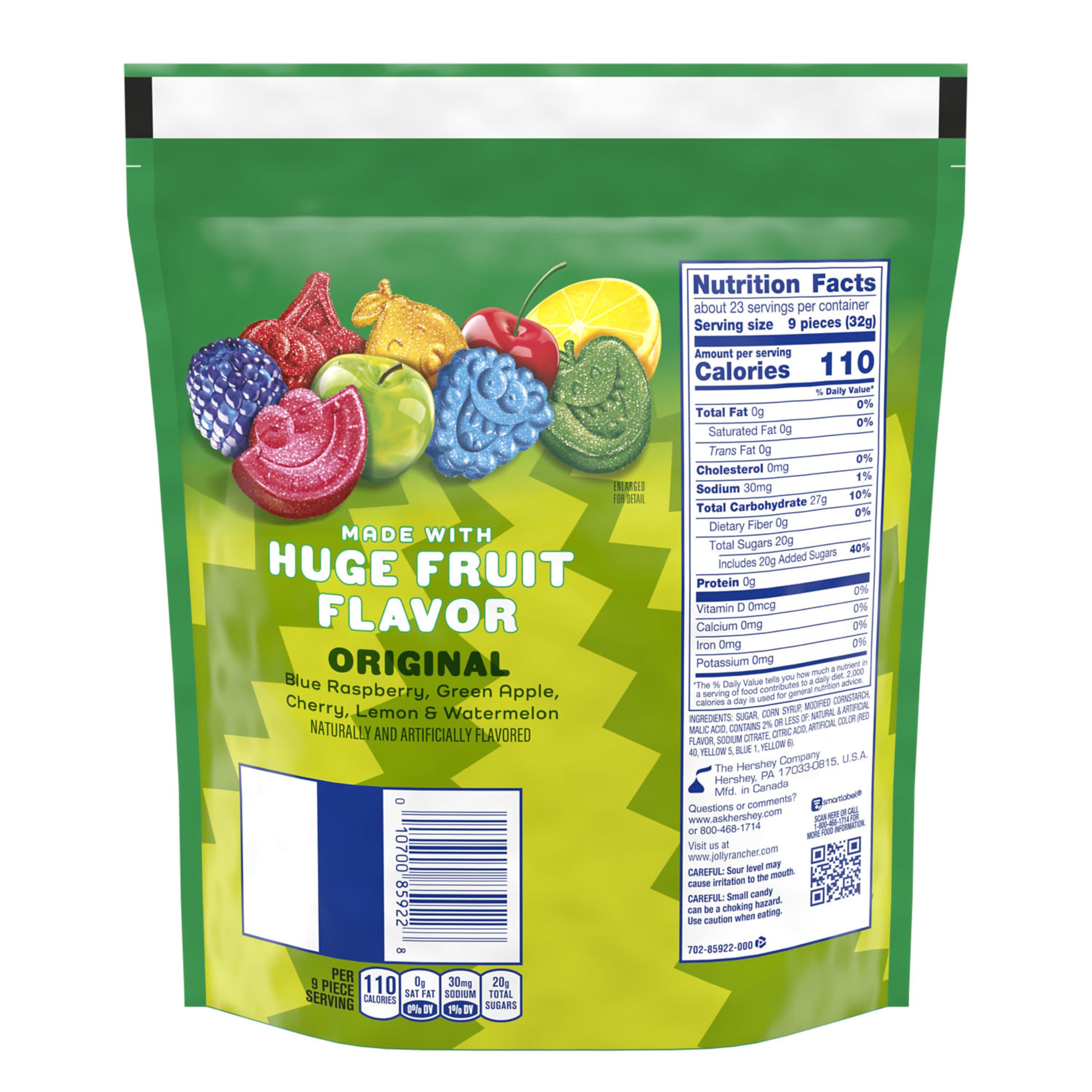 Jolly Rancher Sour Gummies green apple flavor in resealable bag for everyday snacking.