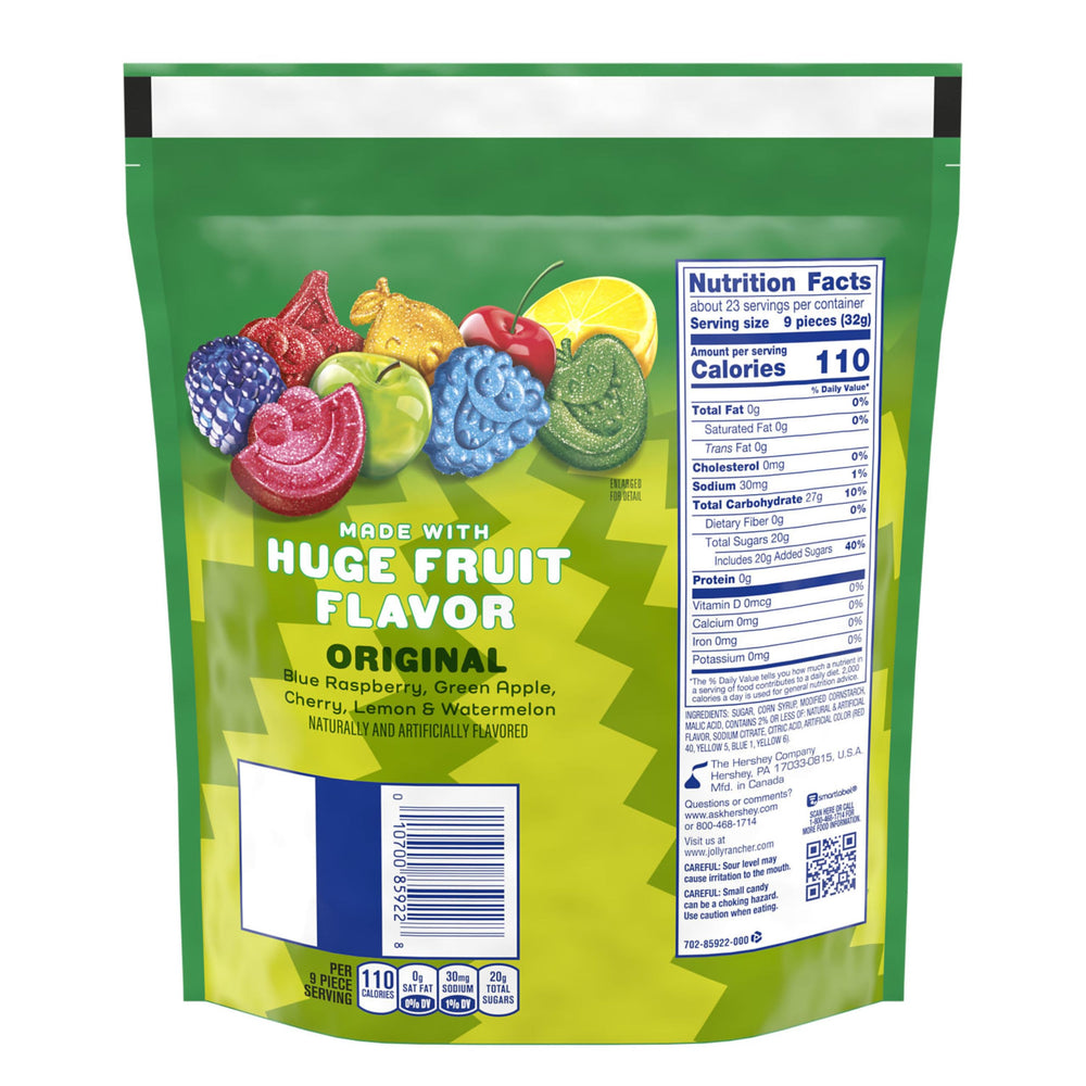 Jolly Rancher Sour Gummies green apple flavor in resealable bag for everyday snacking.