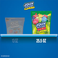 Jolly Rancher Sour Gummies lemon flavor with bright color burst in travel-friendly packaging.
