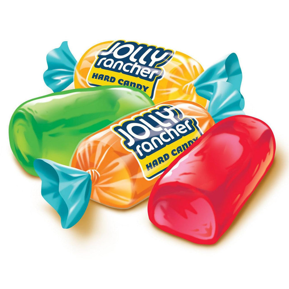 Jolly Rancher candies spilling from a jar on a table