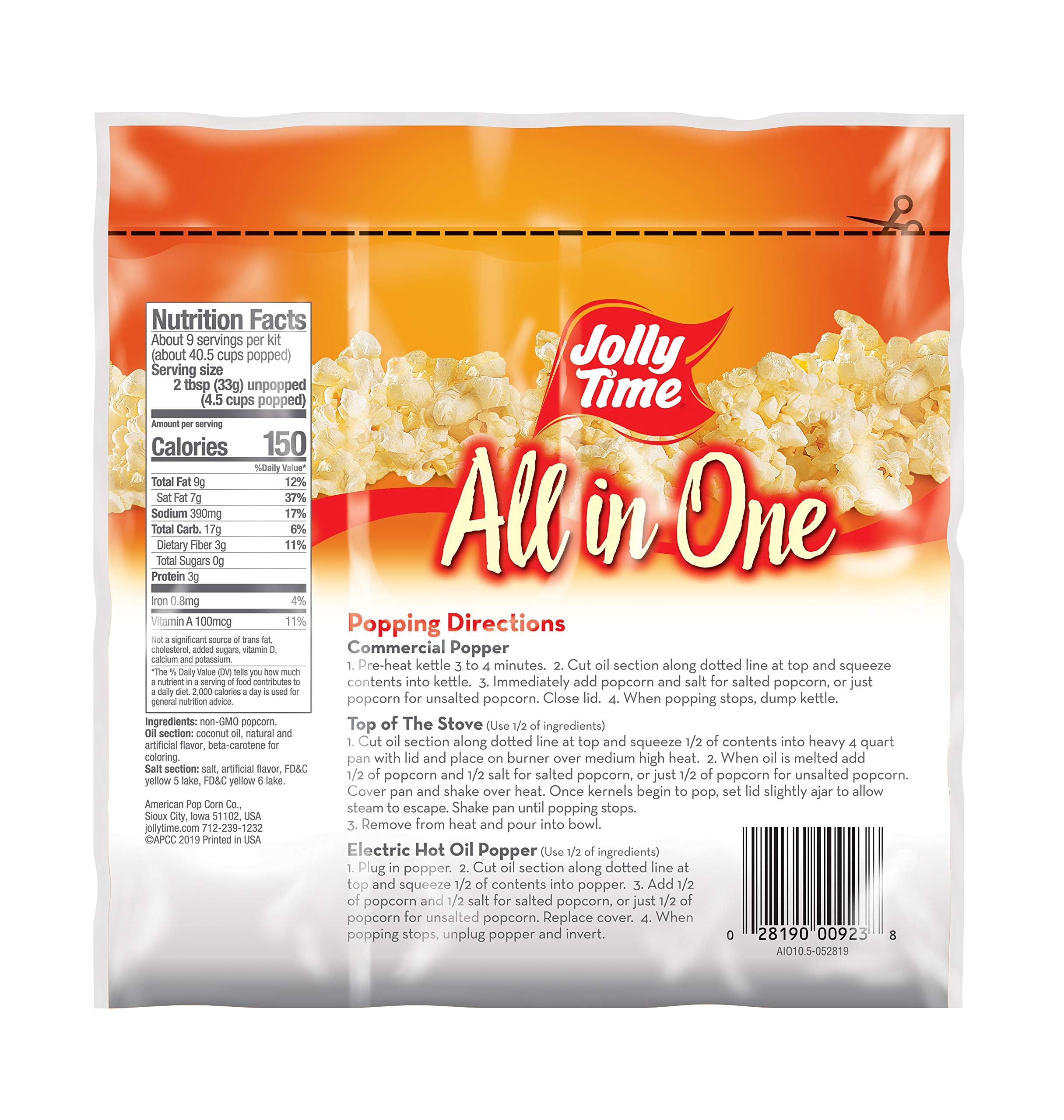 JOLLY TIME All-in-One compartments enable precise kernel, oil, and salt portions.