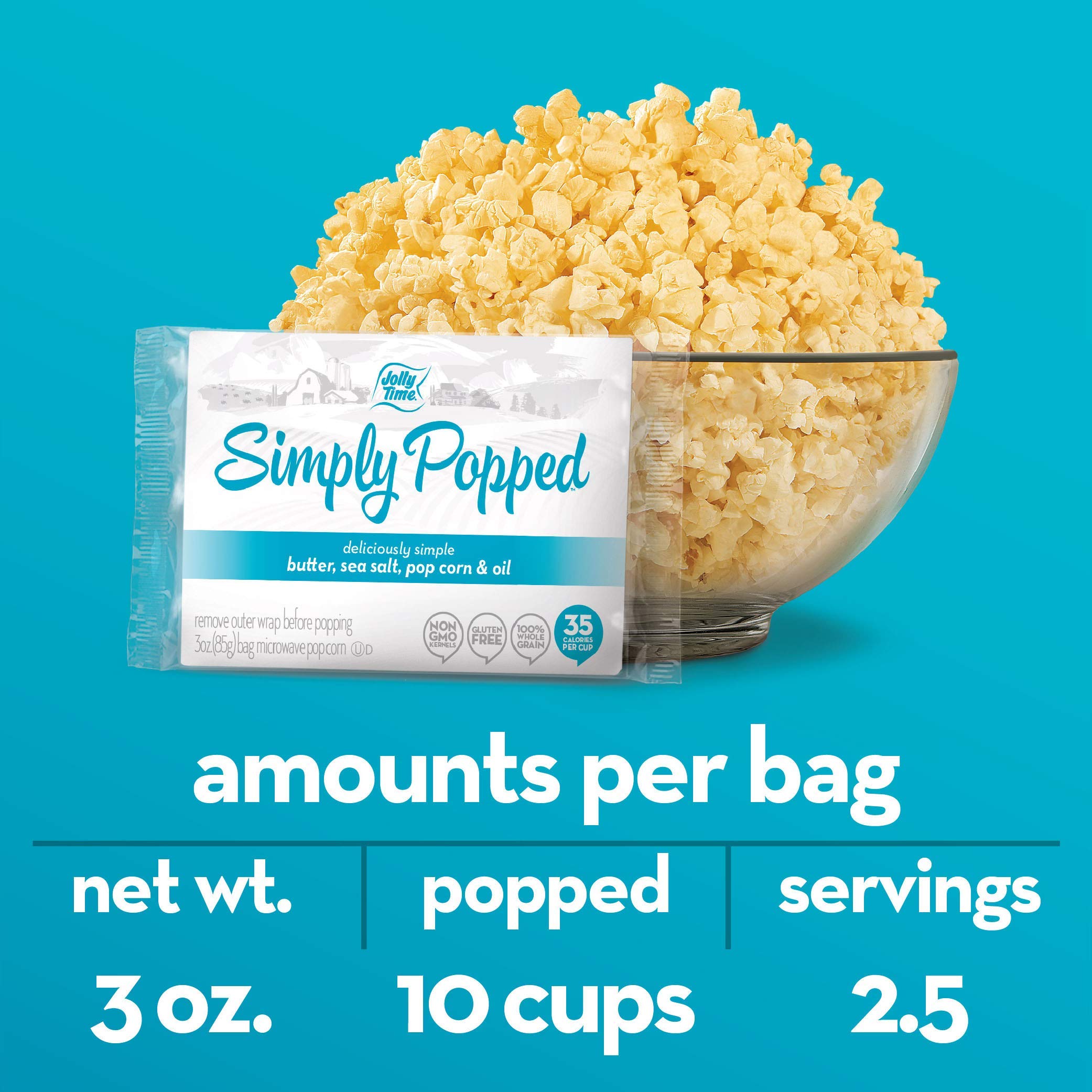 Jolly Time Simply Popped microwave popcorn ready in minutes