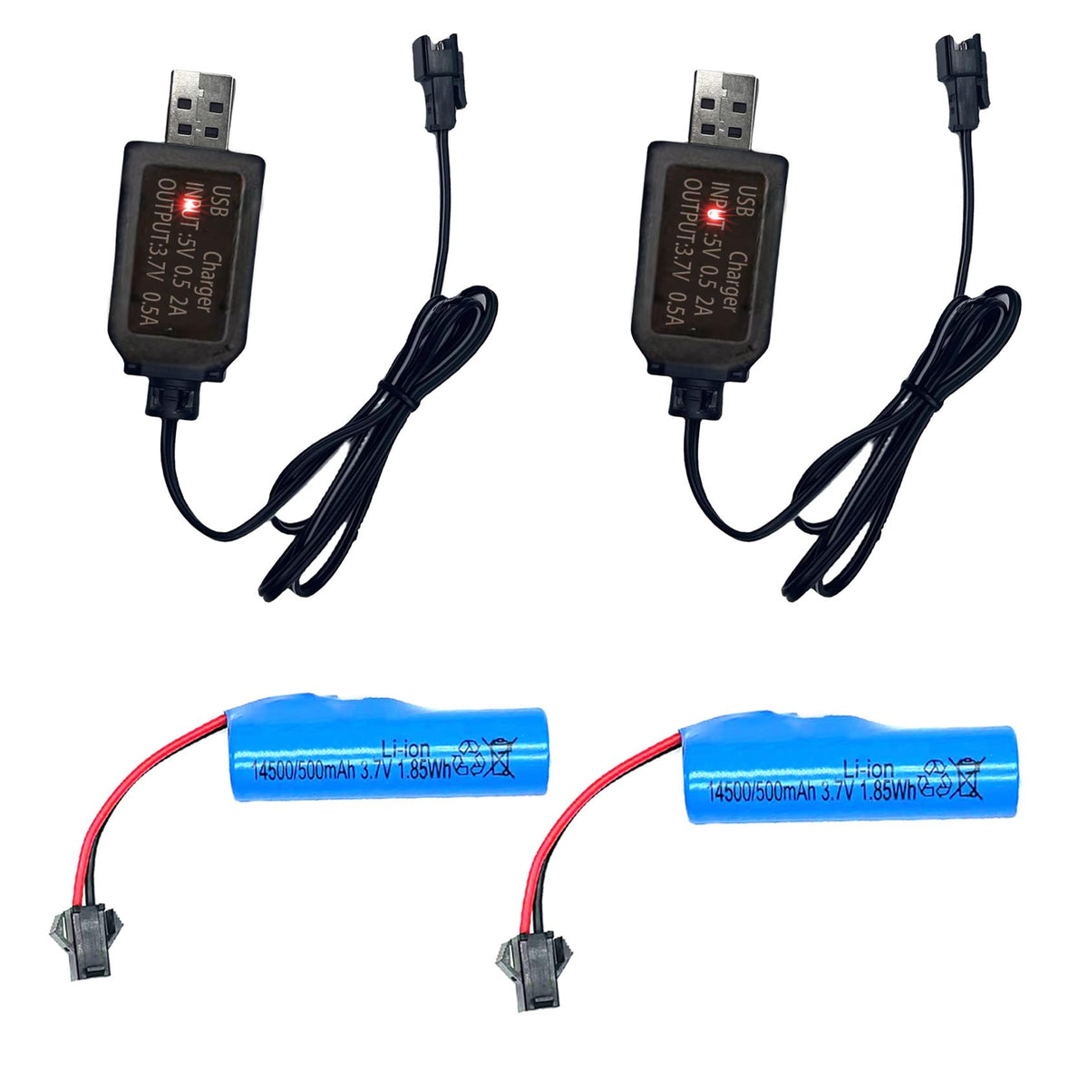 Jomi and Jolly 2-pack batteries front view with quick-charge potential for RC cars