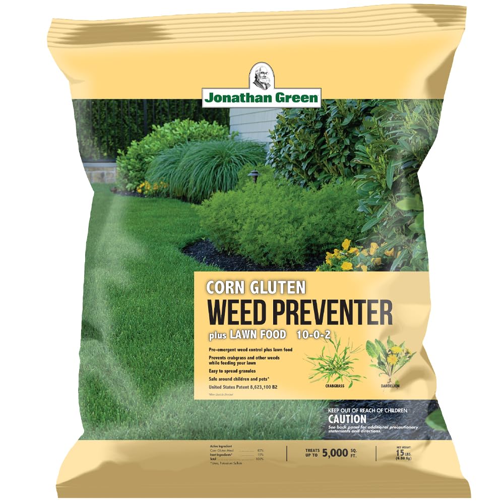 Jonathan Green corn gluten lawn fertilizer bag ready for safe family lawn use.