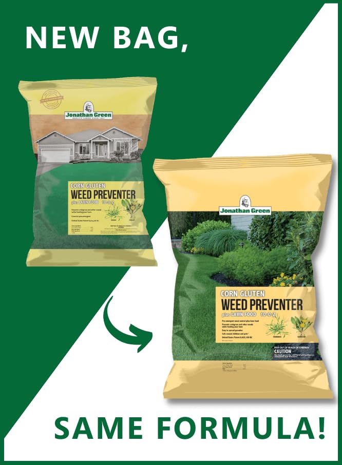 Jonathan Green lawn fertilizer bag shows 5,000 sq ft coverage for lawns.
