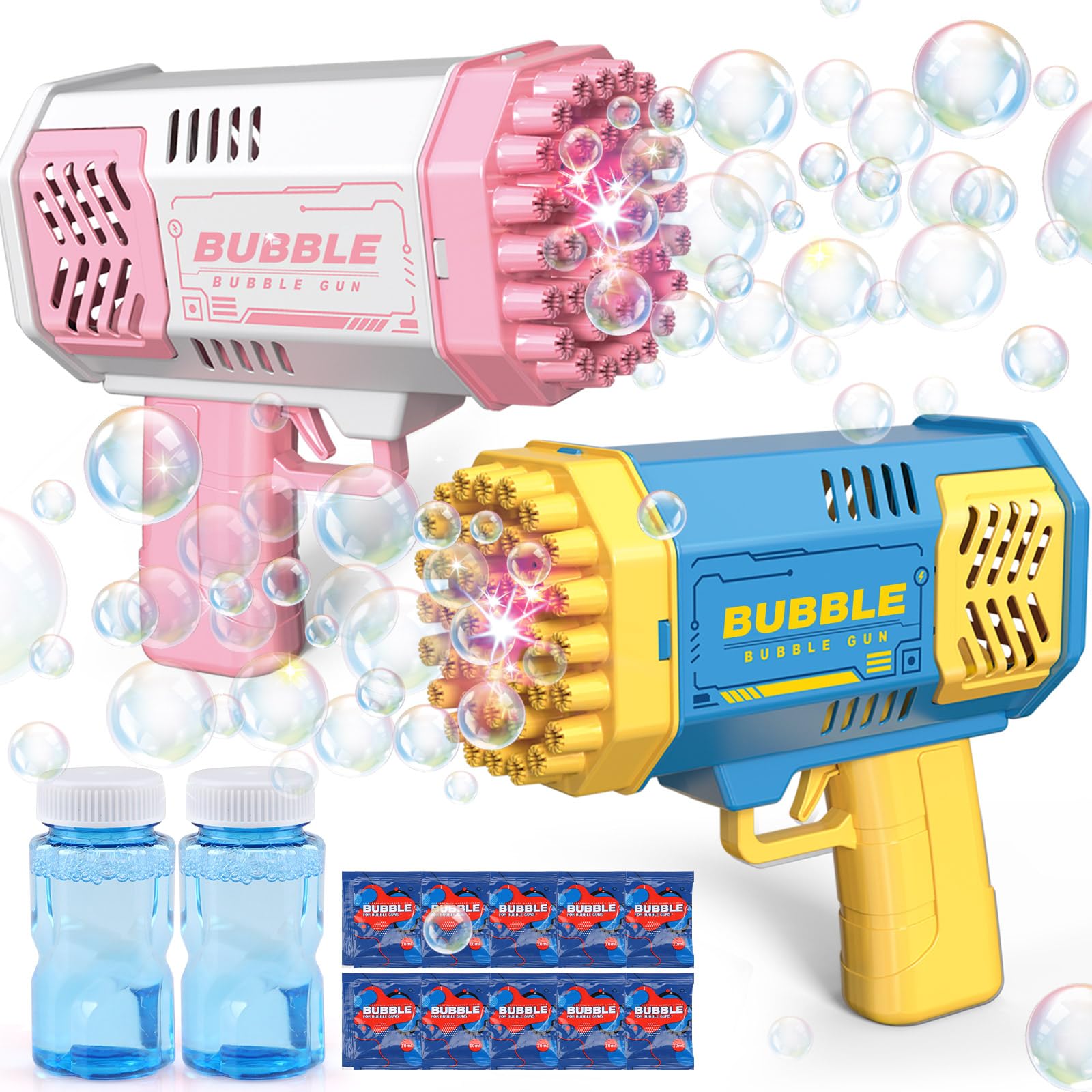 JONEG bubble machine 2-pack front view highlights compact design for easy outdoor play