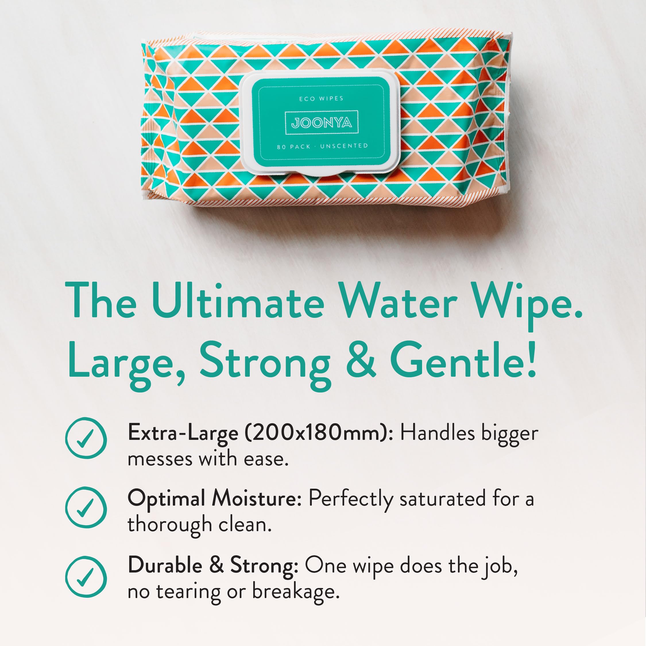 JOONYA large wipes measuring 200 x 180 mm for bigger messes.