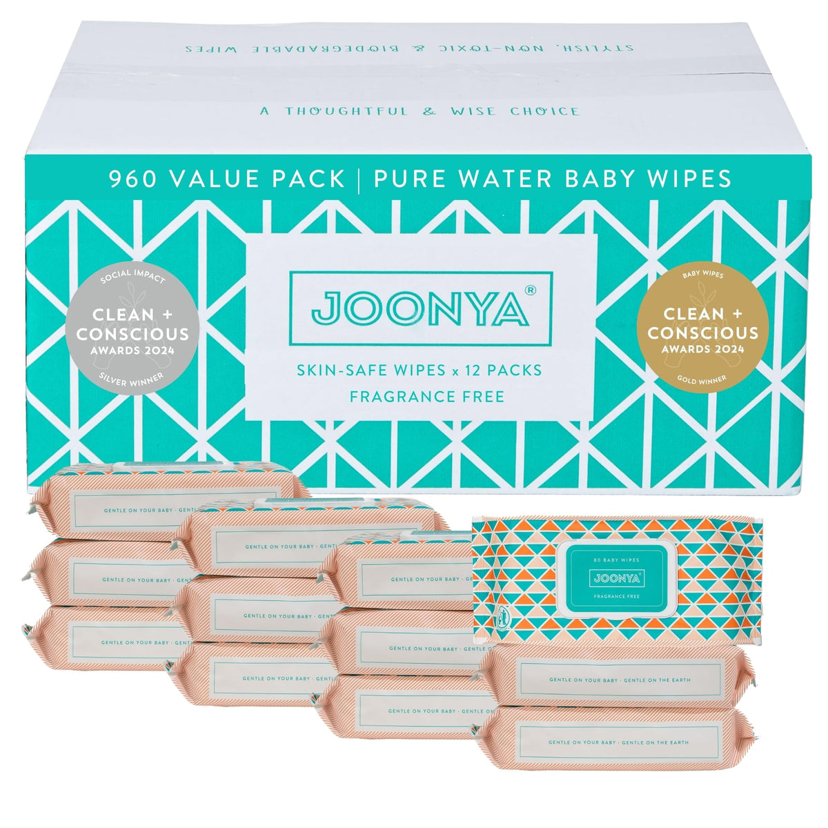 JOONYA unscented baby wipes bottle for fragrance-free, gentle cleansing.