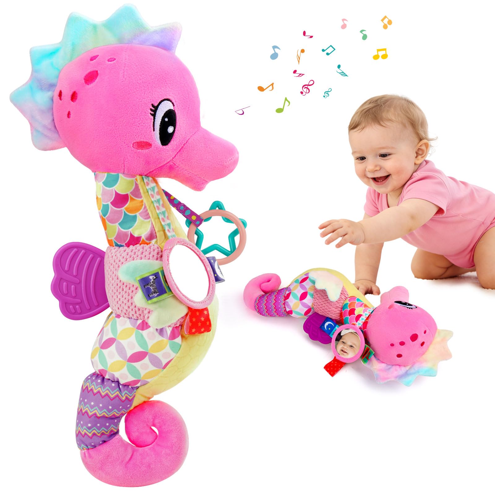 Joosharkidz baby seahorse musical toy for tummy time and sensory play.