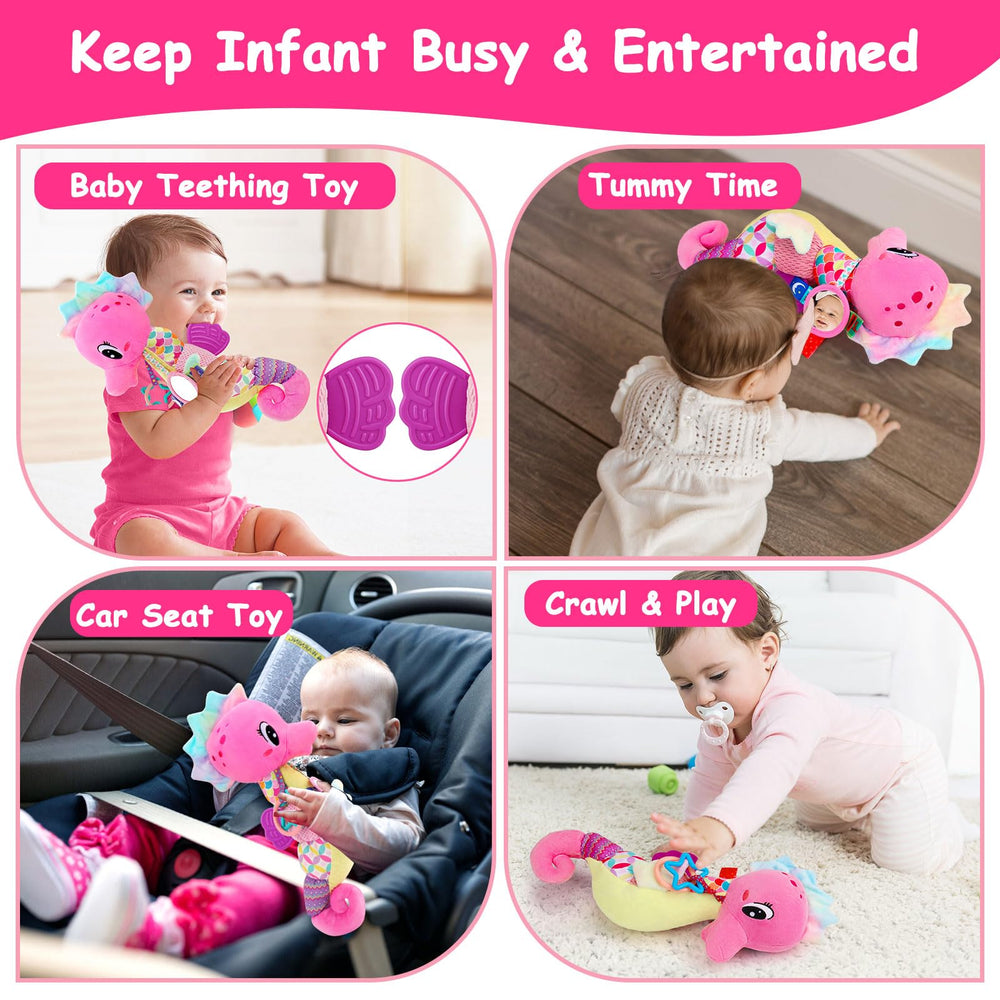 Joosharkidz teething-friendly seahorse plush helps soothe little gums.