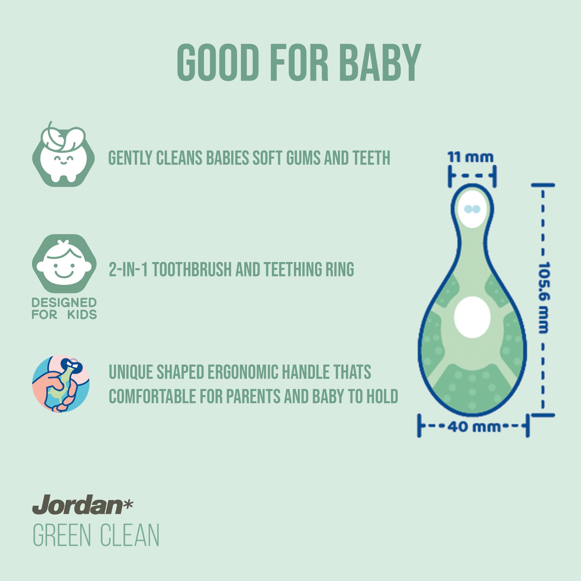 Jordan Green Clean teething ring close-up highlighting gentle bite area