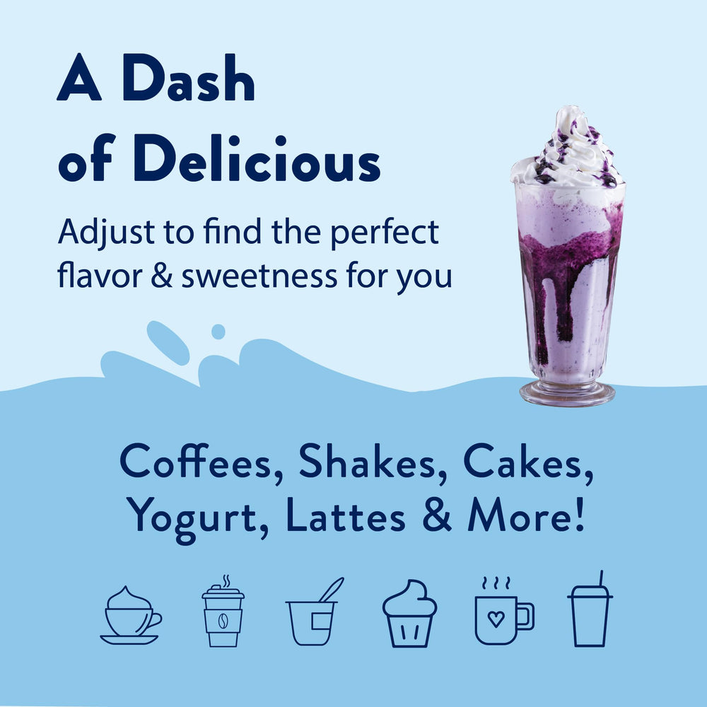 Mocktail or smoothie featuring Blueberry Cobbler syrup for sugar-free flavor lift