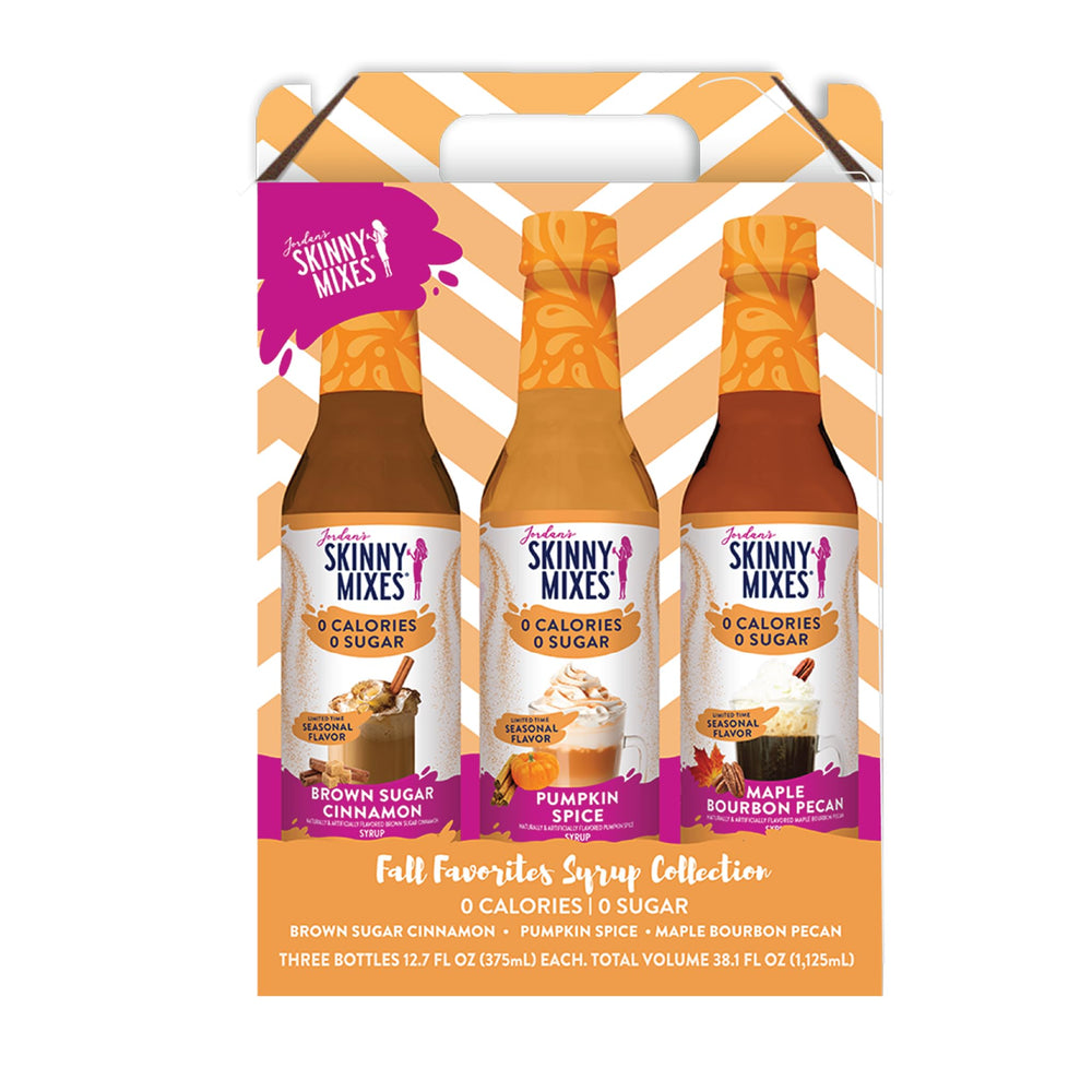 Jordan's Skinny Mixes Brown Sugar Cinnamon bottle pour adds cozy, sugar-free sweetness to coffee.